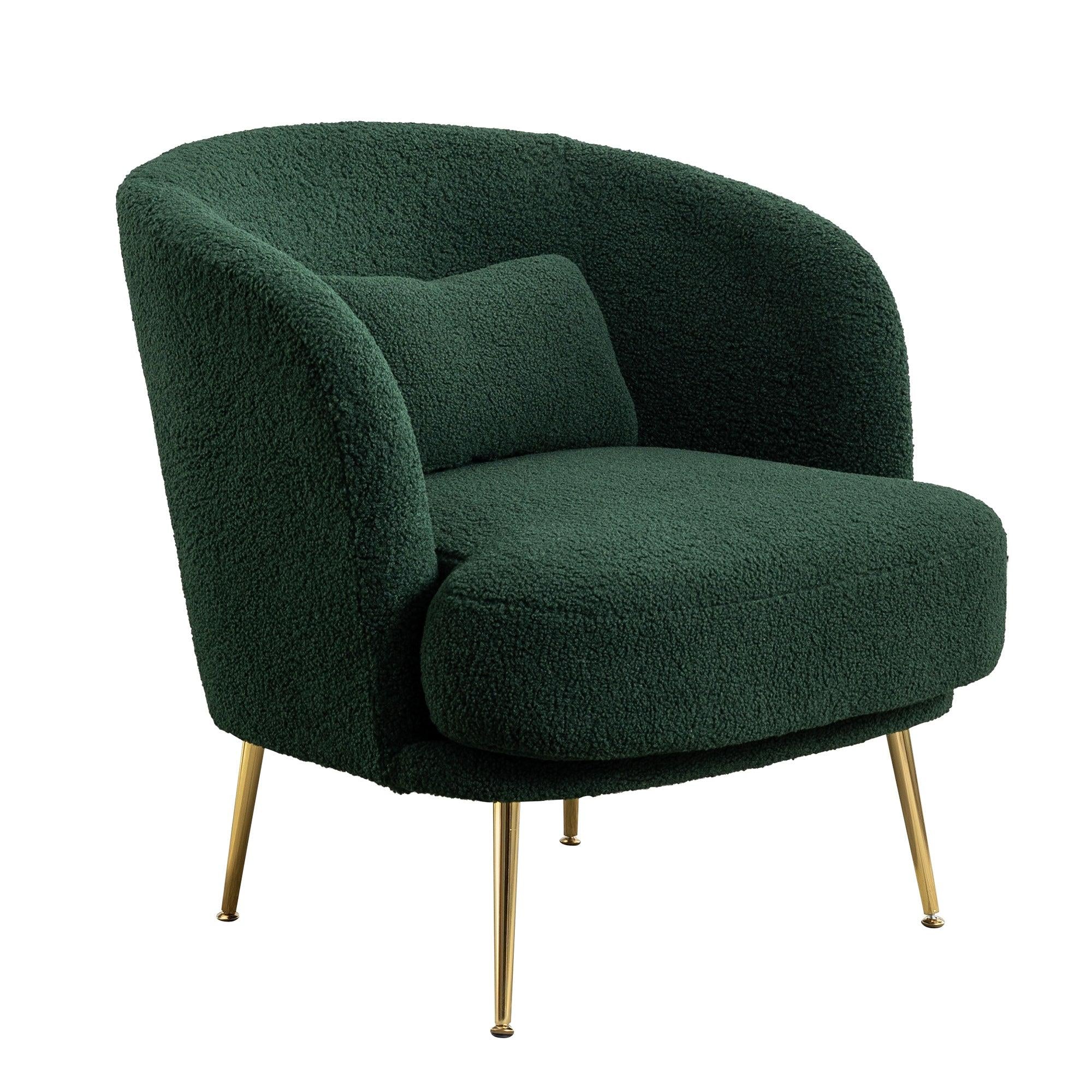 30.32"W Accent Chair Upholstered Curved Backrest Reading Chair Single Sofa Leisure Club Chair with Golden Adjustable Legs For Living Room Bedroom Dorm Room (Green Boucle)