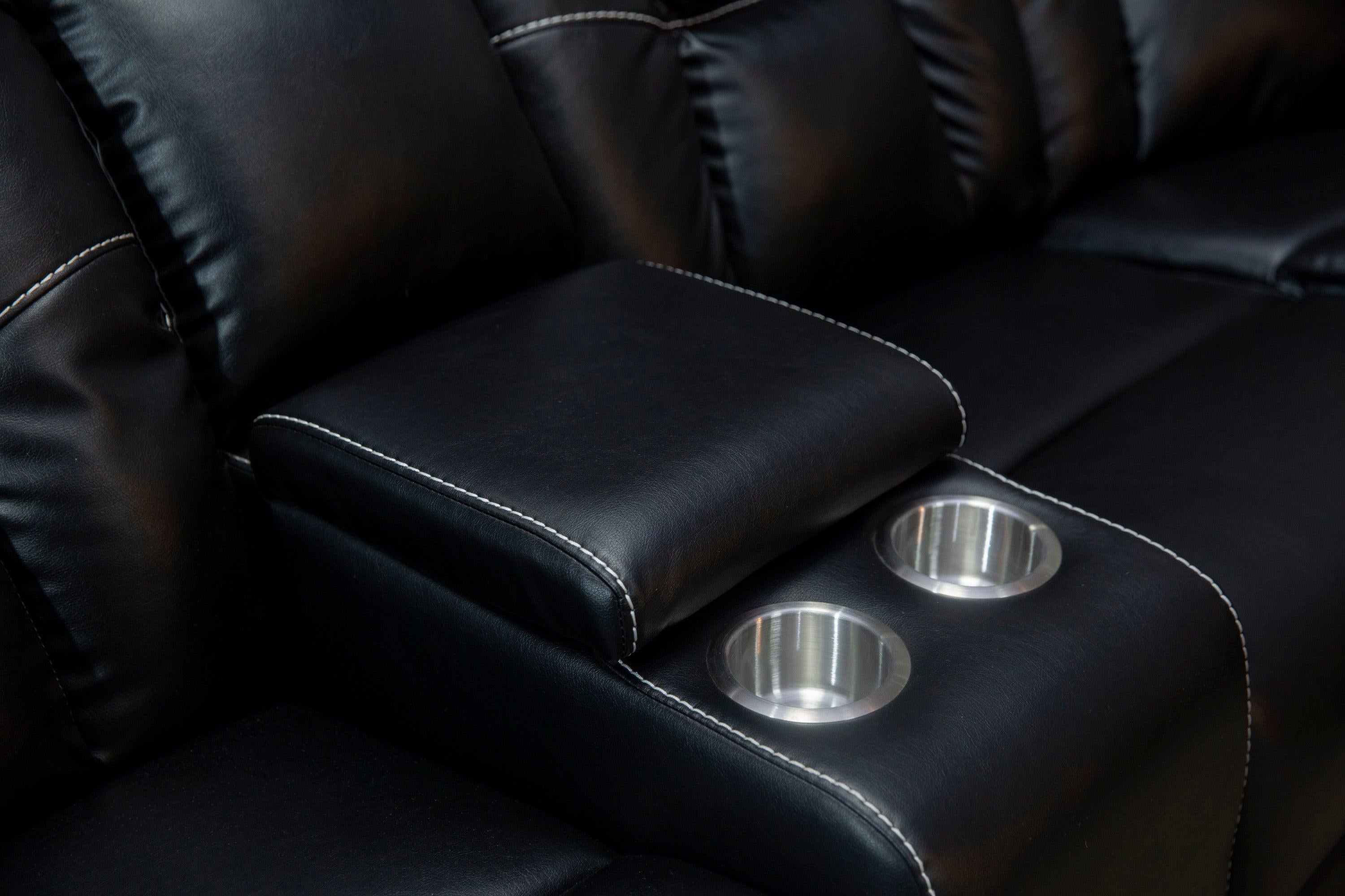 Manual Reclining Sofa Faux Leather Sofa Set Black