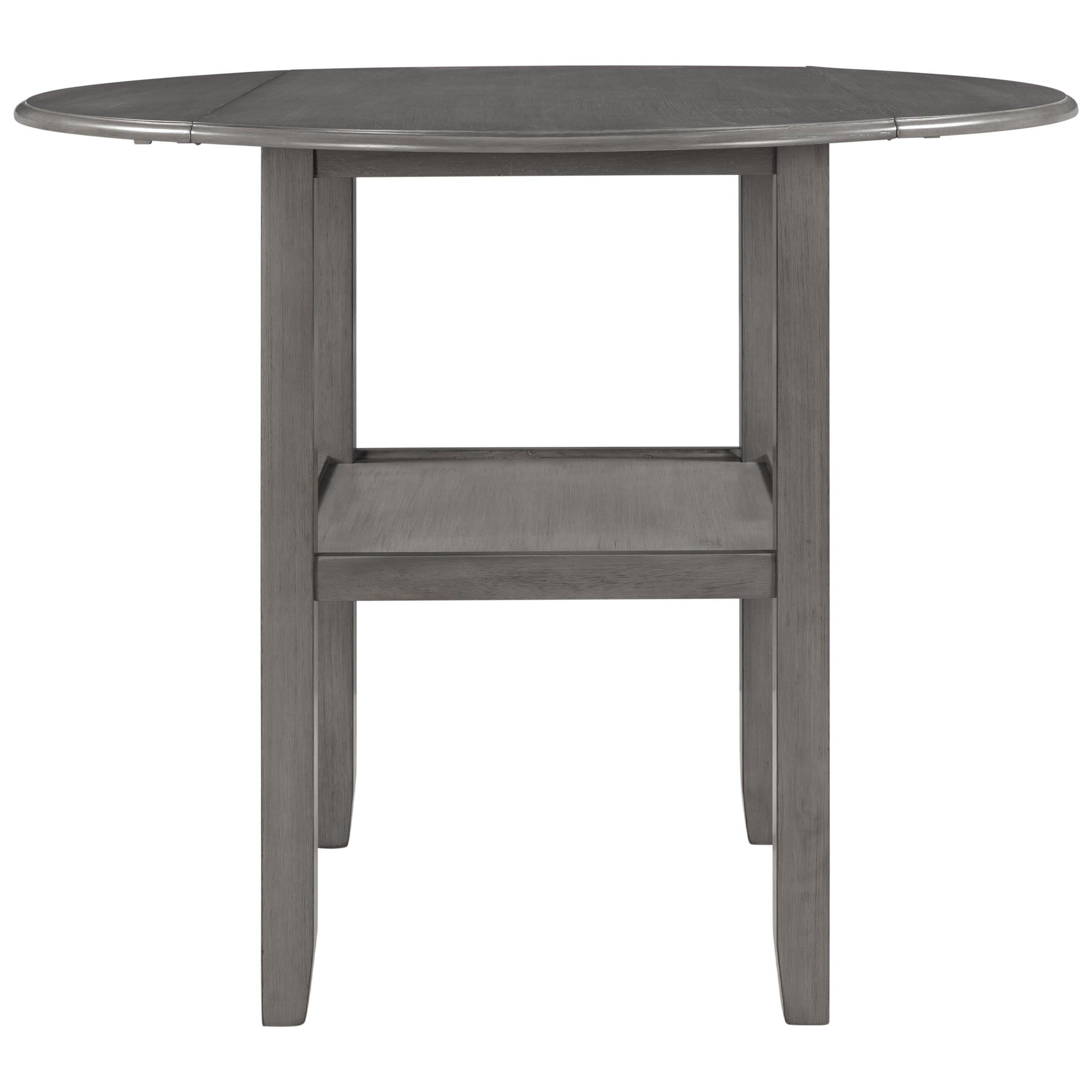 Farmhouse 3 Piece Round Counter Height Kitchen Dining Table Set with Drop Leaf Table, One Shelf and 2 Cross Back Padded Chairs for Small Places, Gray