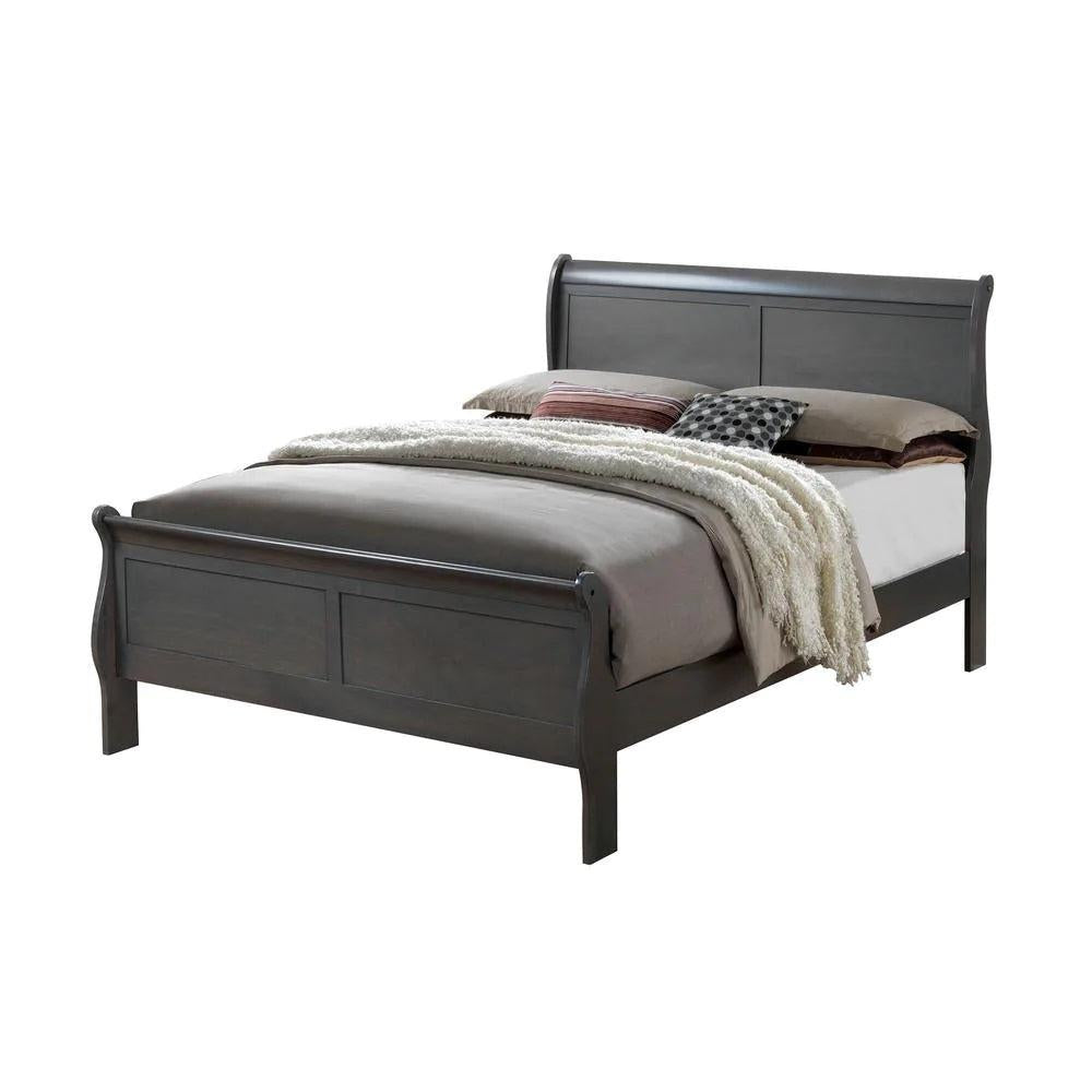 Classic Contemporary Eastern King Size Bed Gray Louis Phillipe Solidwood 1pc Bed Bedroom Sleigh Bed