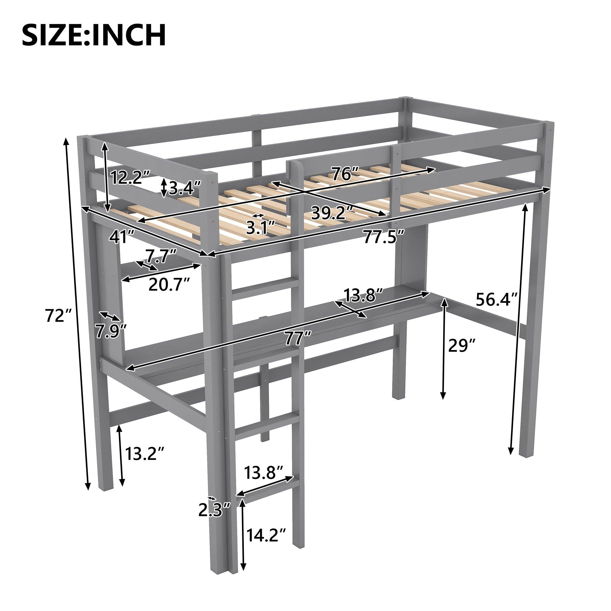 Twin Size Loft Bed with Convenient Desk, Shelves, and Ladder, White