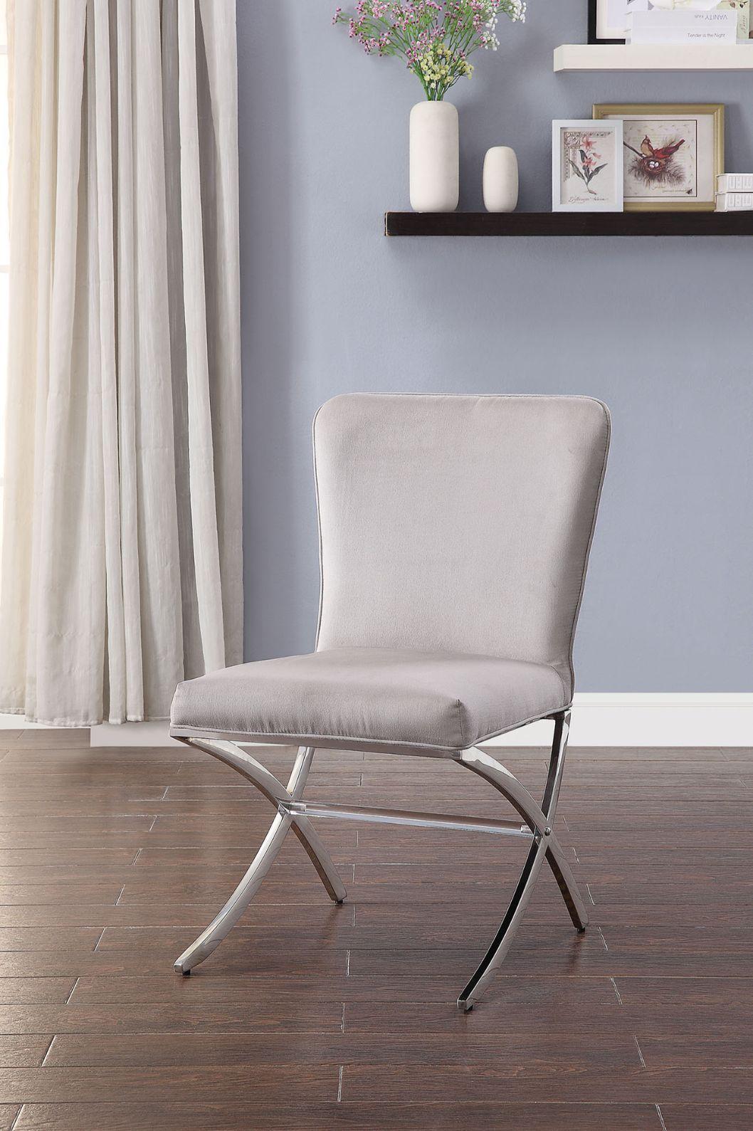 ACME Daire Side Chair (Set-2) in Velvet & Chrome 71182 image