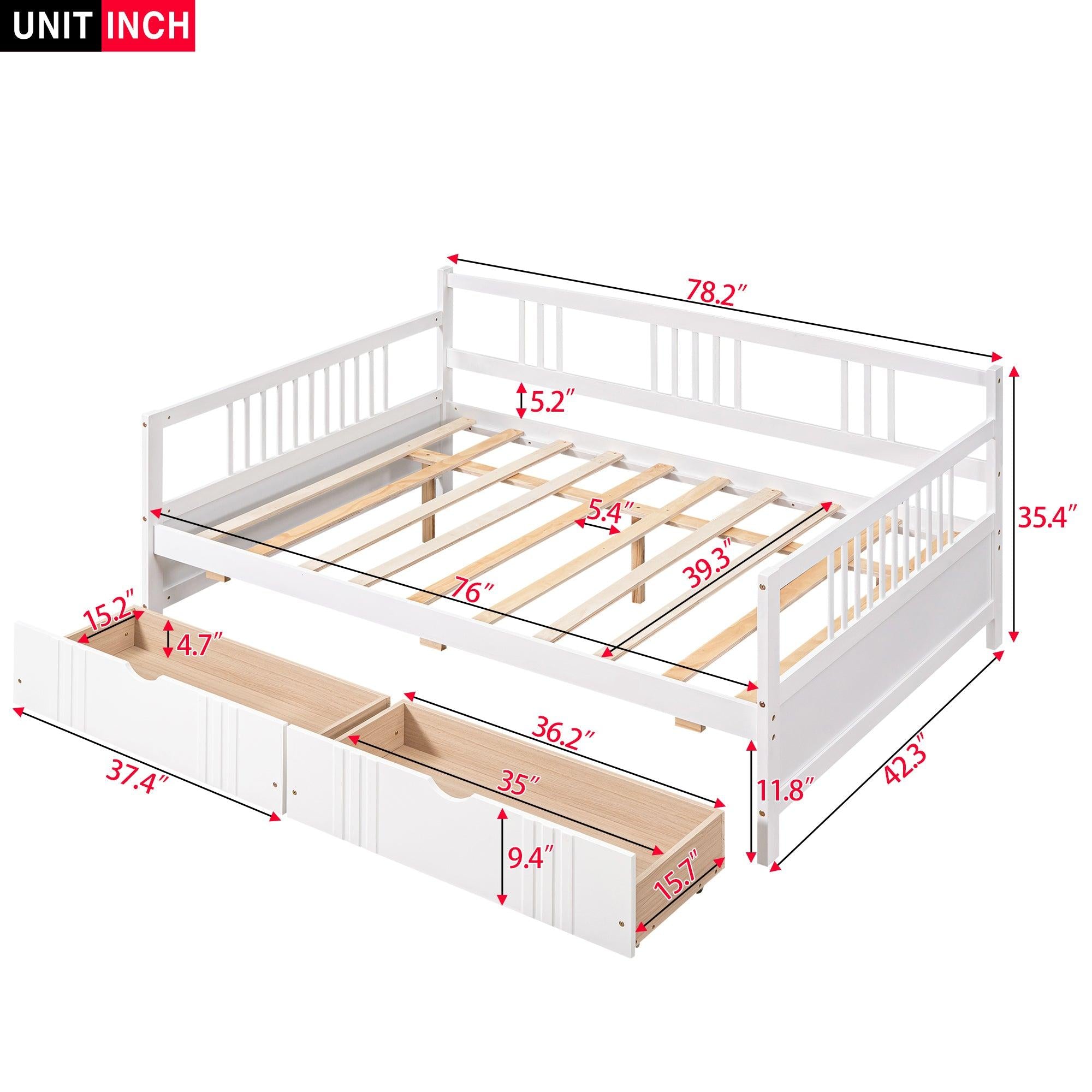 Twin Size Daybed Wood Bed with Two Drawers,White