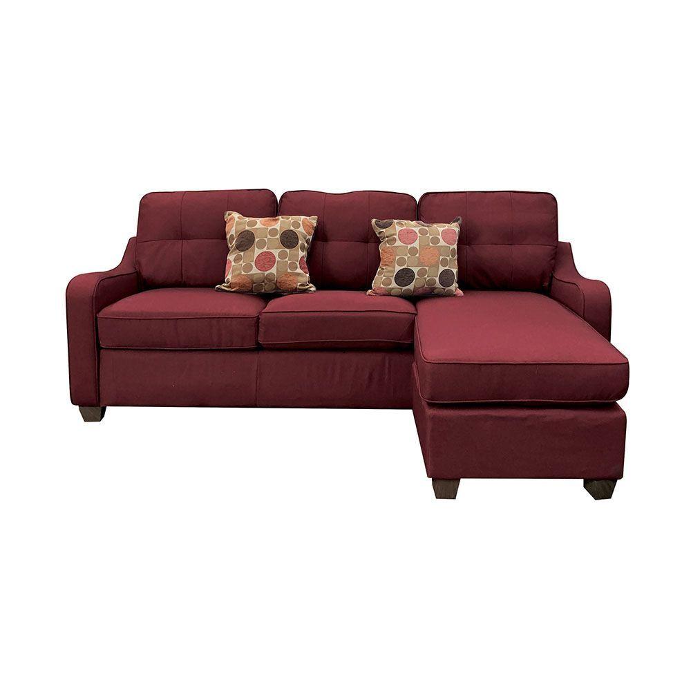 ACME Cleavon II Sectional Sofa & 2 Pillows in Red Linen 53740