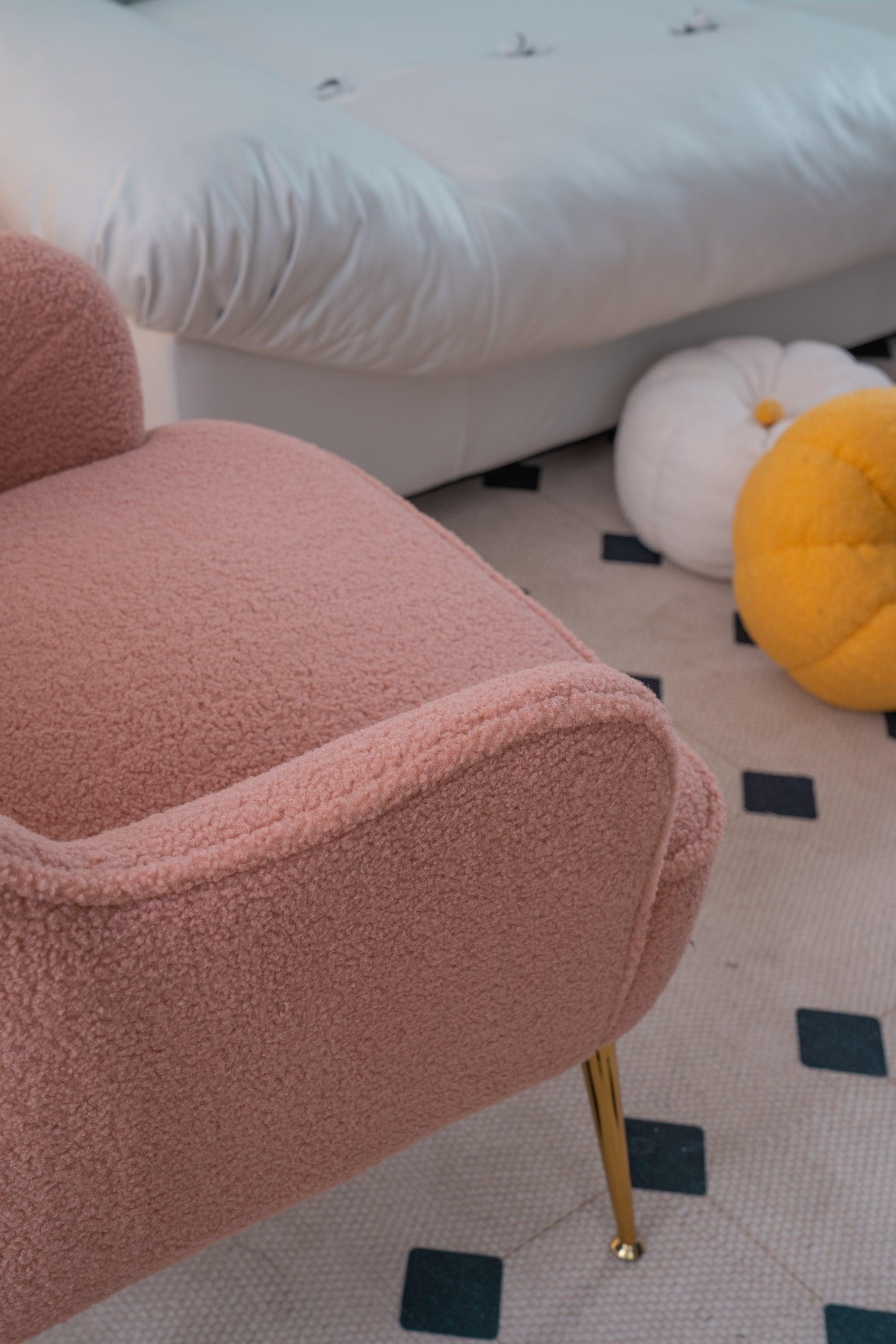 Modern Soft Teddy fabric Pink Ergonomics Accent Chair Living Room Chair Bedroom Chair Home Chair With Gold Legs And Adjustable Legs For Indoor Home