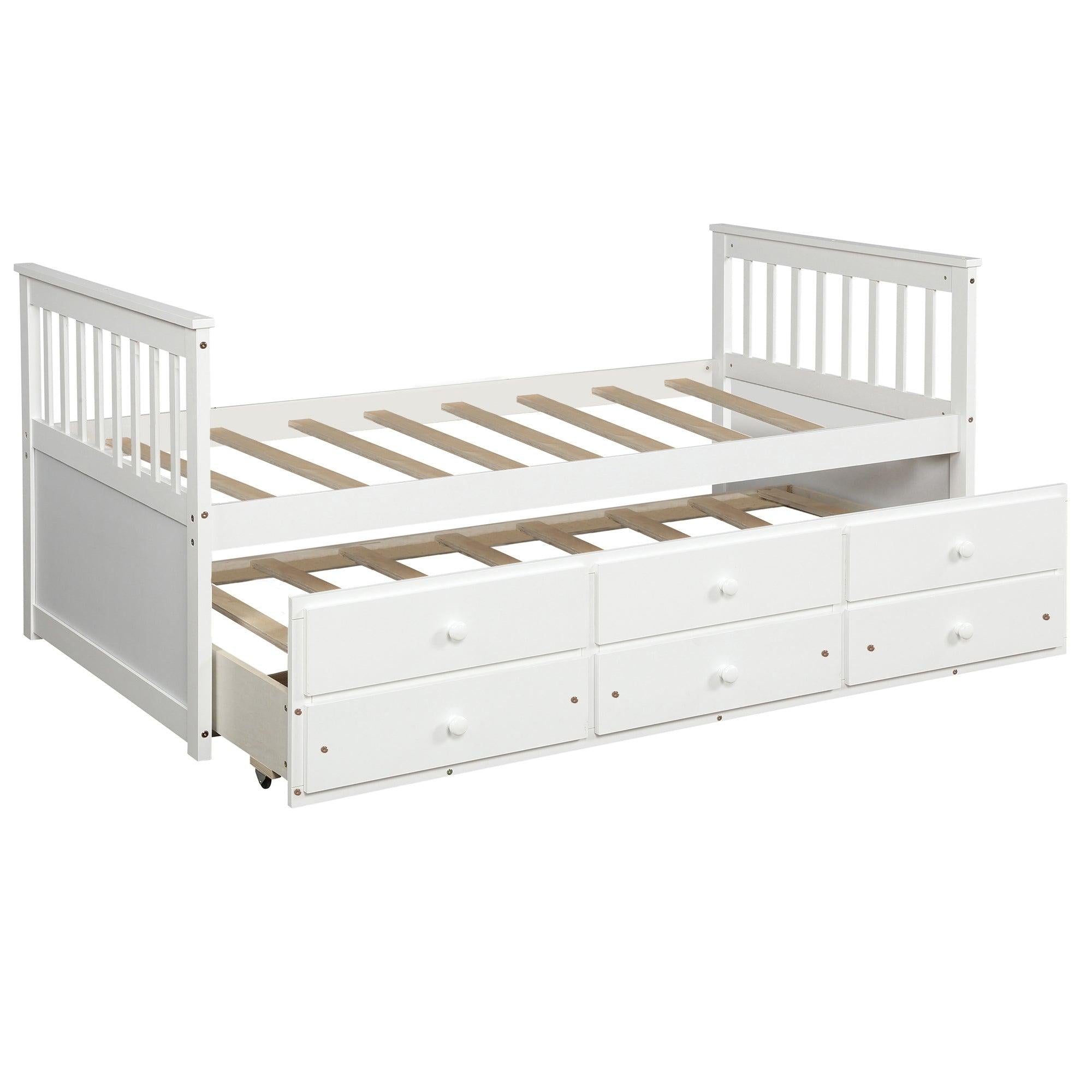 Captain's Bed Twin Daybed with Trundle Bed andStorage Drawers, White