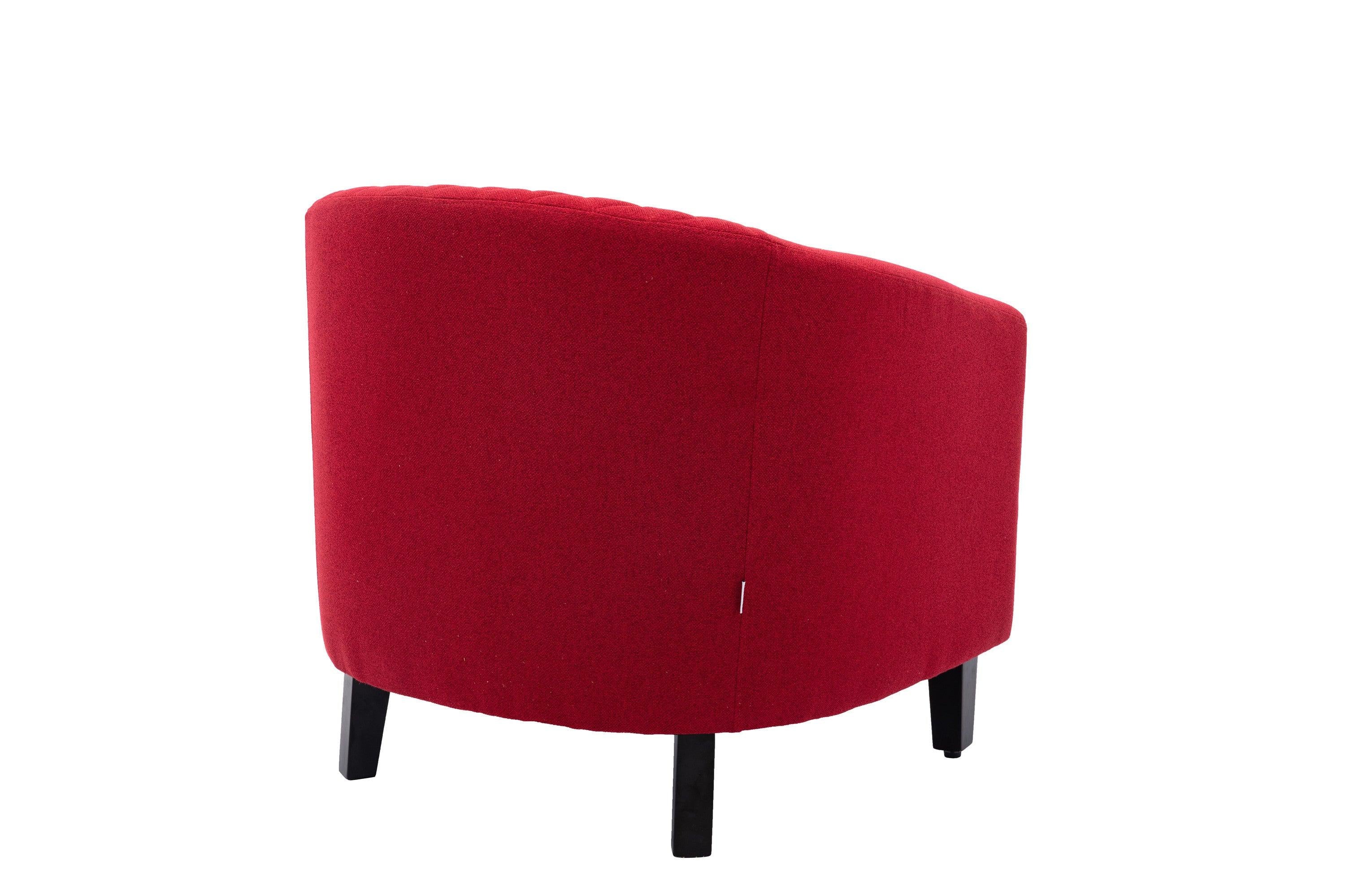 accent Barrel chair living room chair with nailheads and solid wood legs  Red  Linen