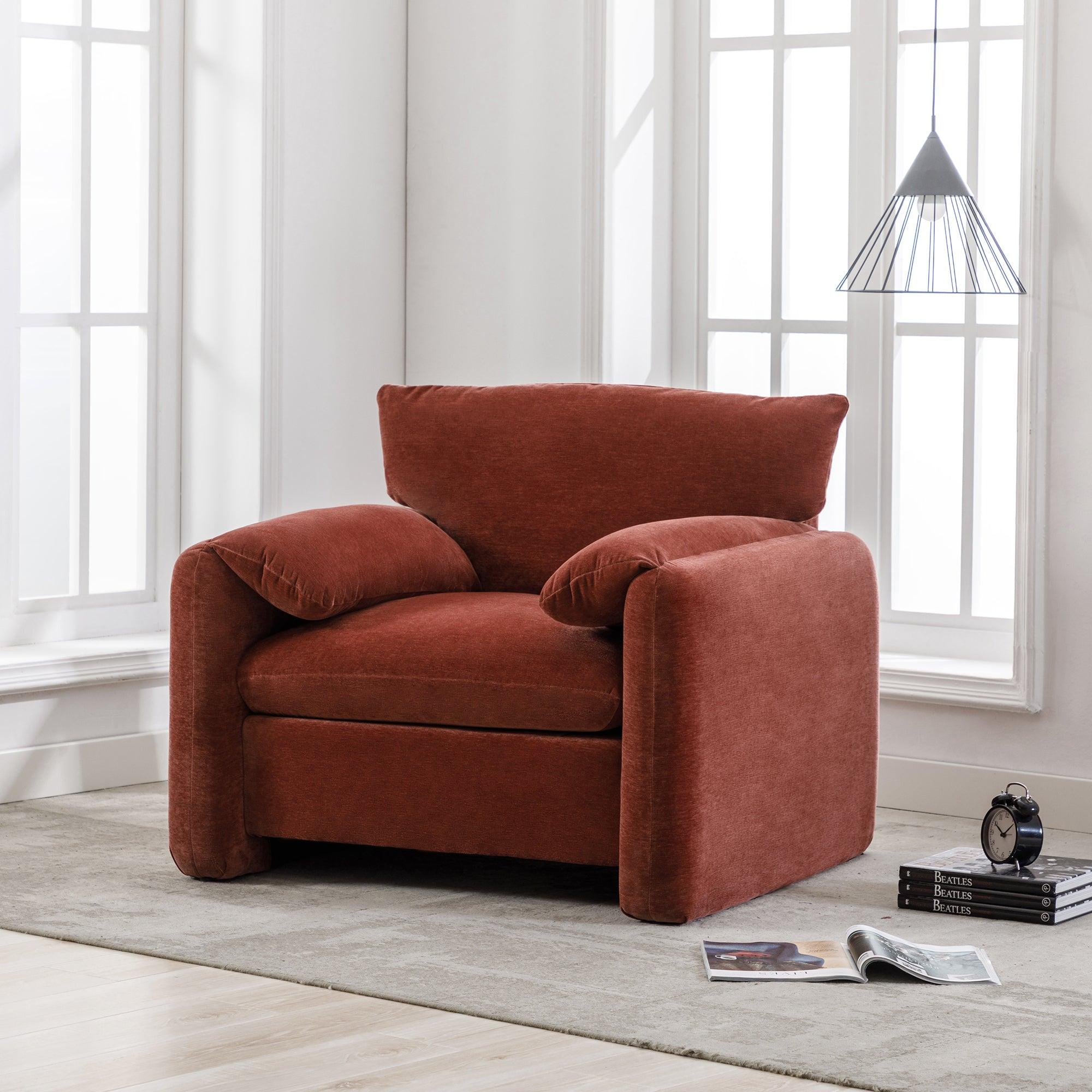 Modern Style Chenille Oversized Armchair Accent Chair Single Sofa Lounge Chair 38.6''W for Living Room, Bedroom, Claret Red