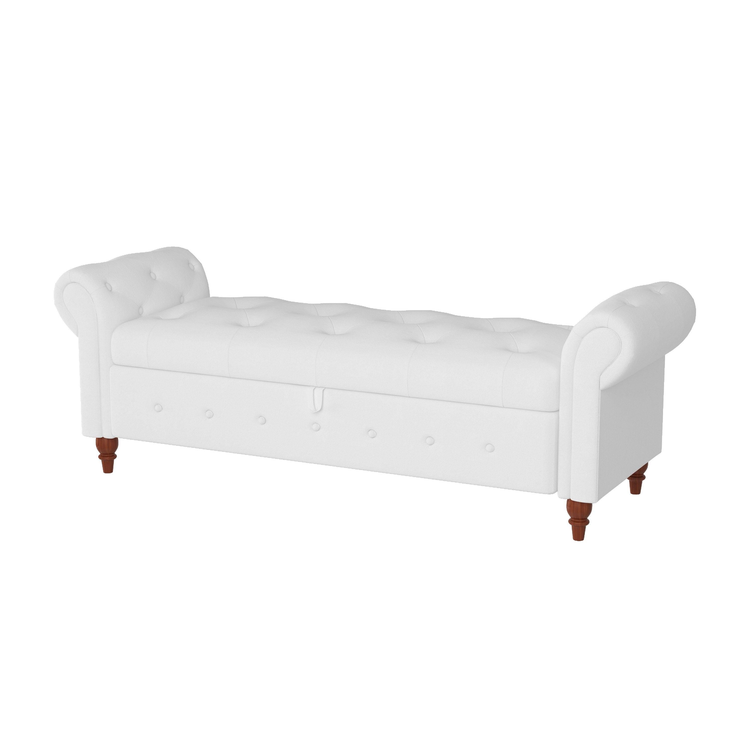 63" Bed Bench Cream White Fabric