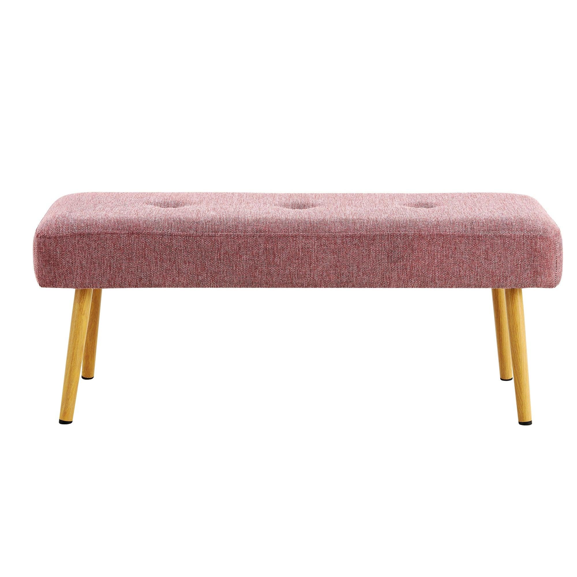 Linen Fabric Upholstered Bench With Gold Metal Legs .Shoe Changing Bench Sofa Bench Dining Chair .for to Bedroom Fitting Room, Store, Dining Room and Living Room.Dark Pink