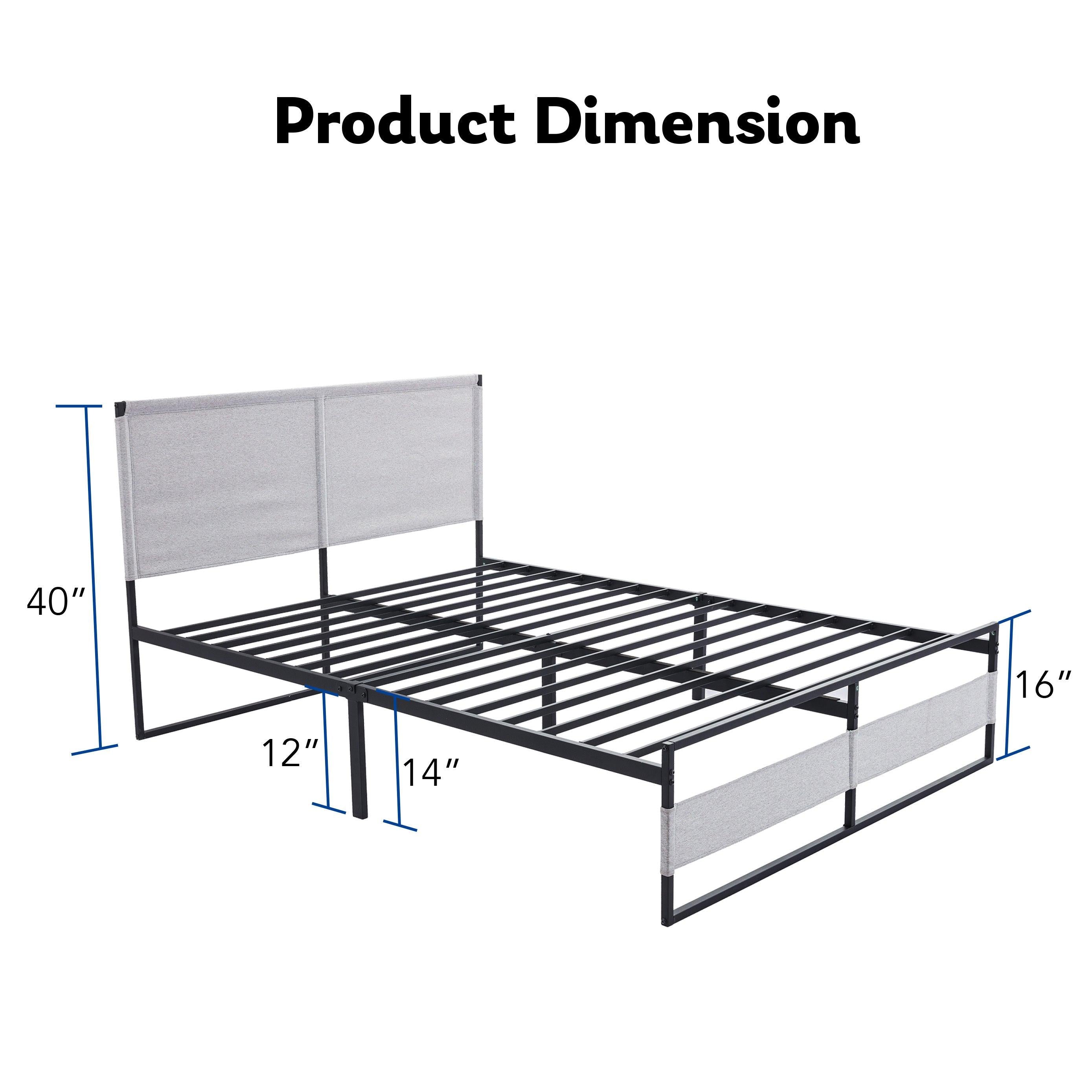 V4 Metal Bed Frame 14 Inch Queen Size with Headboard and Footboard, Mattress Platform with 12 InchStorage Space