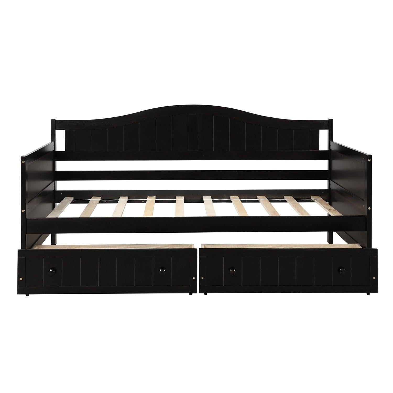 Twin Wooden Daybed with 2 drawers, Sofa Bed for Bedroom Living Room,No Box Spring Needed,Espresso