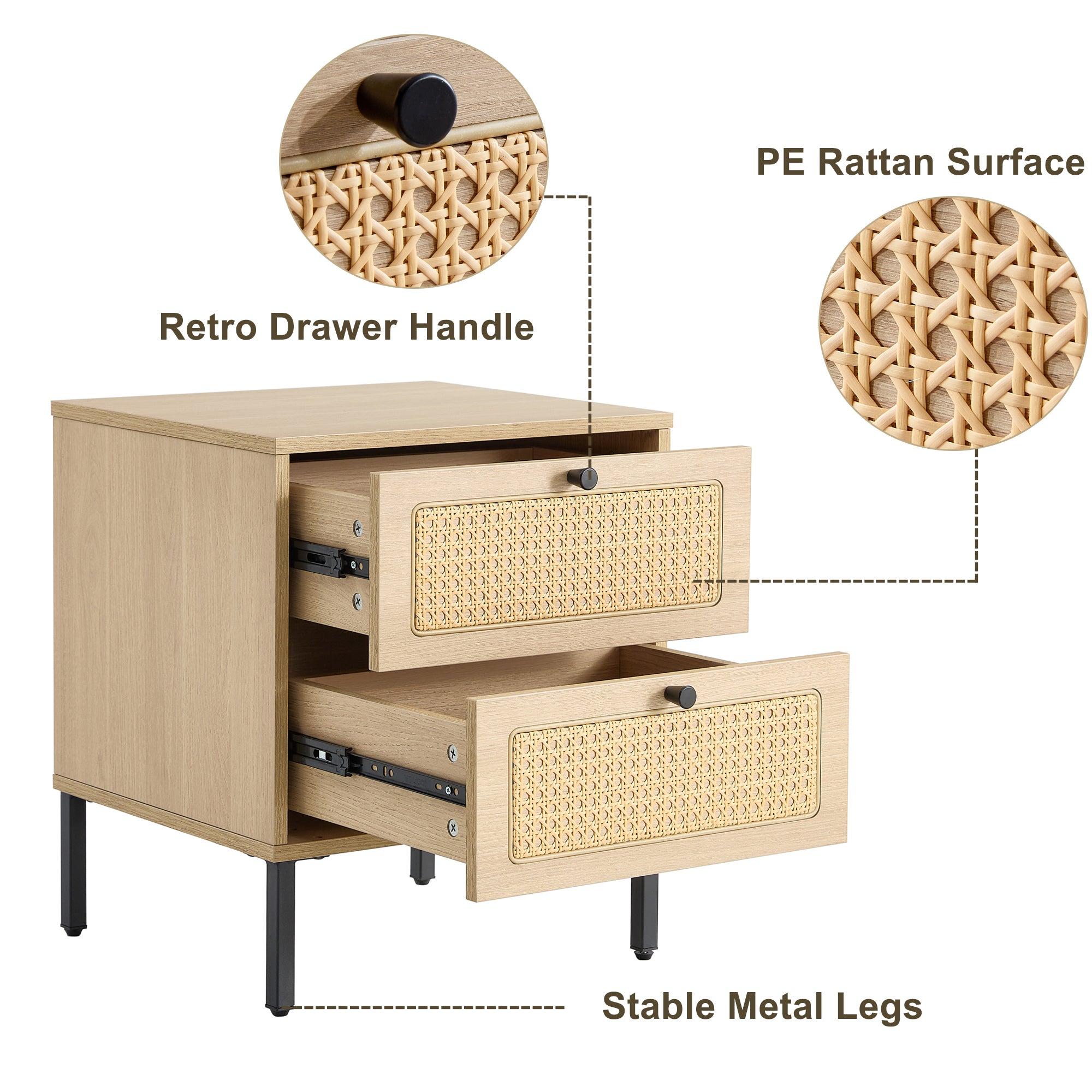 Modern simpleStorage cabinet MDF Board bedside cabinet Japanese rattan bedside cabinet Small household furniture bedside table.Applicable to dressing table in bedroom, porch, living room.2 Drawers