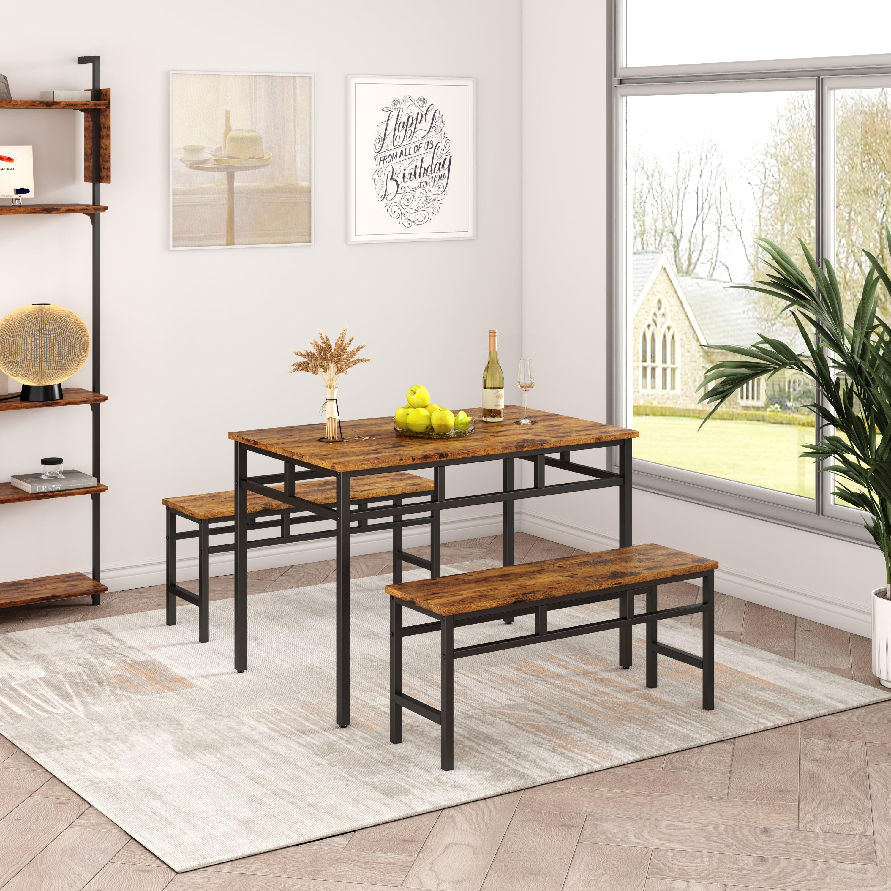 Dining table set 3PC, structural strengthening, industrial style (Rustic Brown,43.31''w x 27.56''d x 29.53''h)