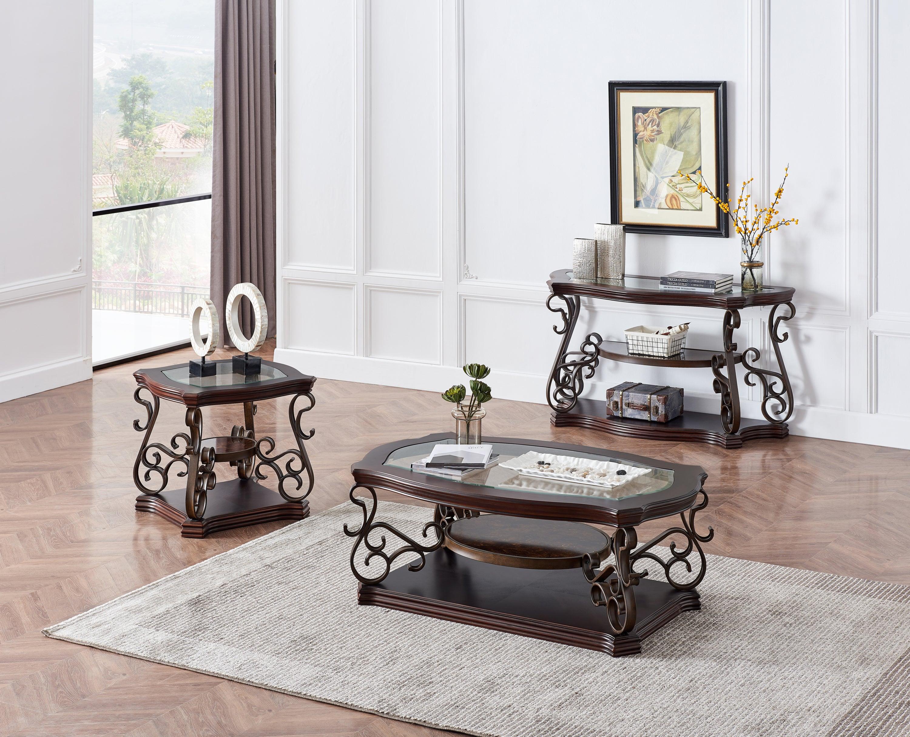 Sofa Table, Glass table top, MDF W/marble paper middle shelf, powder coat finish metal legs. (54"Lx20"Wx30"H)