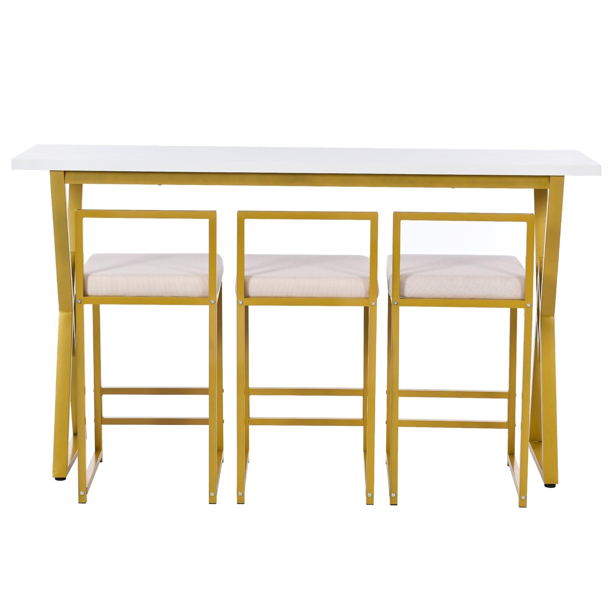 Modern 4-Piece Counter Height Extra Long Console Bar Dining Table Set with 3 Padded Stools for Small Places, ld