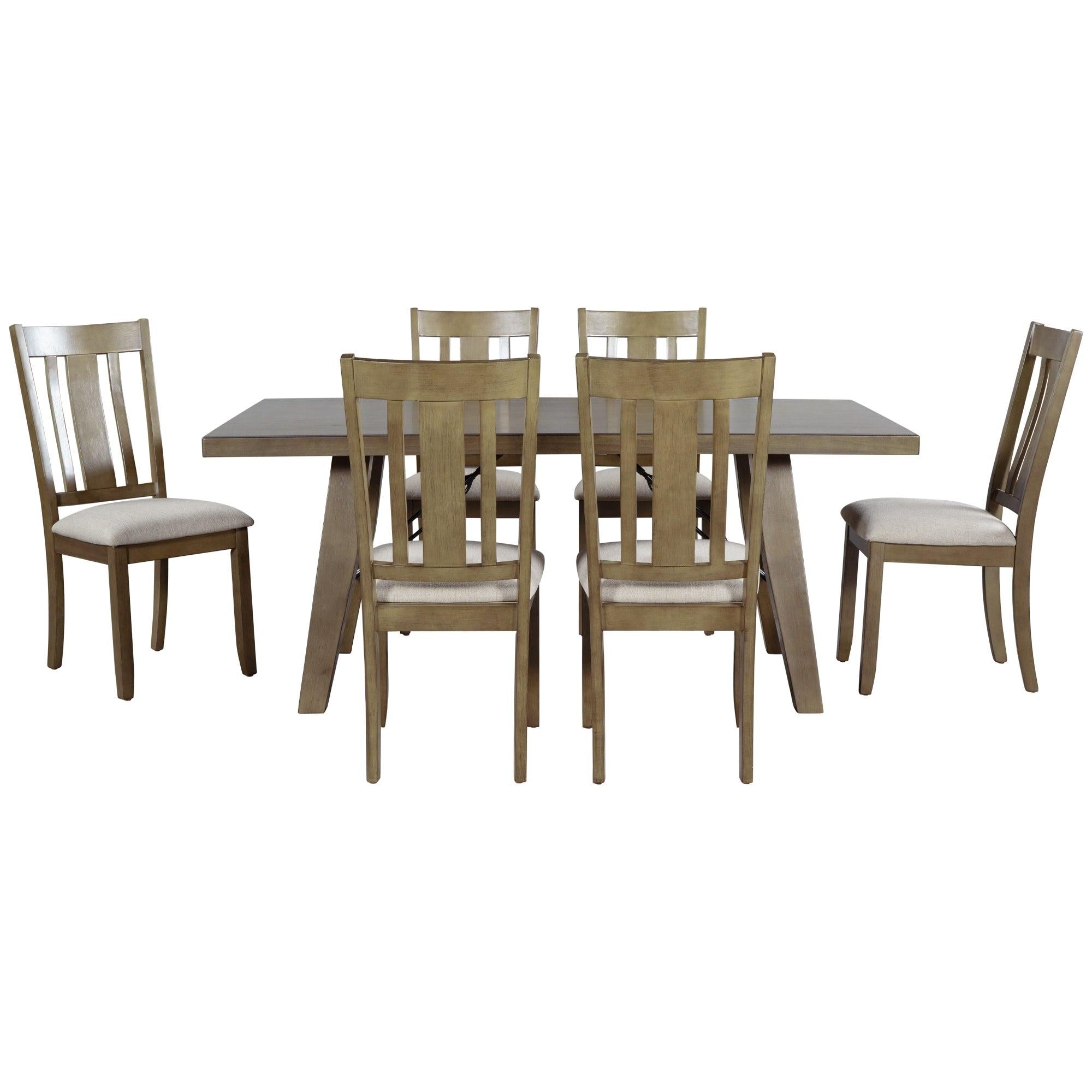 7-Piece Dining Room Set - 72" Industrial Style Rectangular Table with Chain Bracket and 6 Dining Chairs (Natural Walnut)