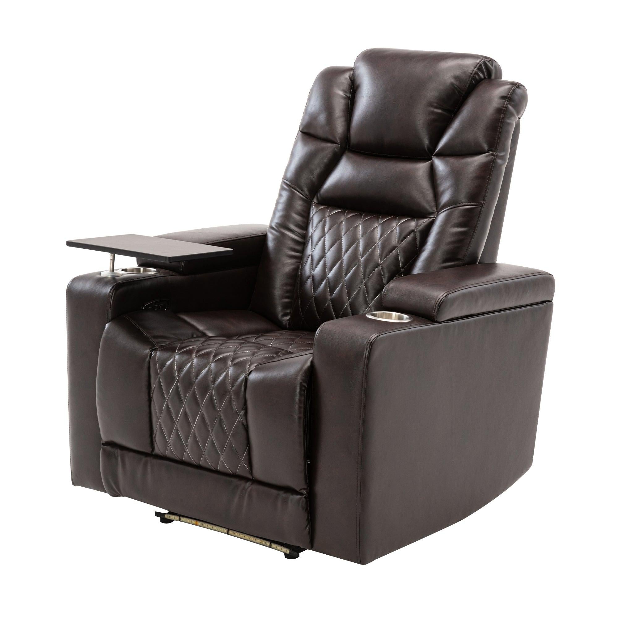 Motion Recliner with USB Charging Port and Hidden ArmStorage, Home Theater Seating with 2 Convenient Cup Holders Design and 360° Swivel Tray Table