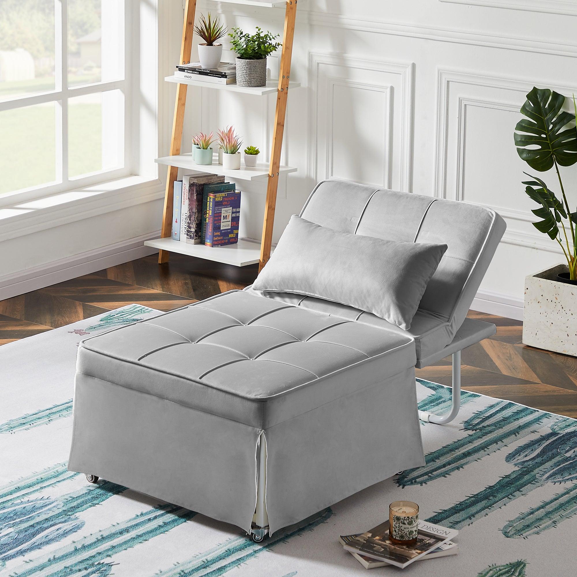 Velvet Folding Sofa Bed Sleeper Chair with Adjustable Backrest .