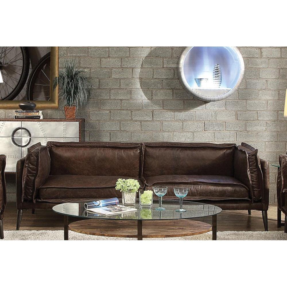 ACME Porchester Sofa in Distress Chocolate Top Grain Leather 52480 image