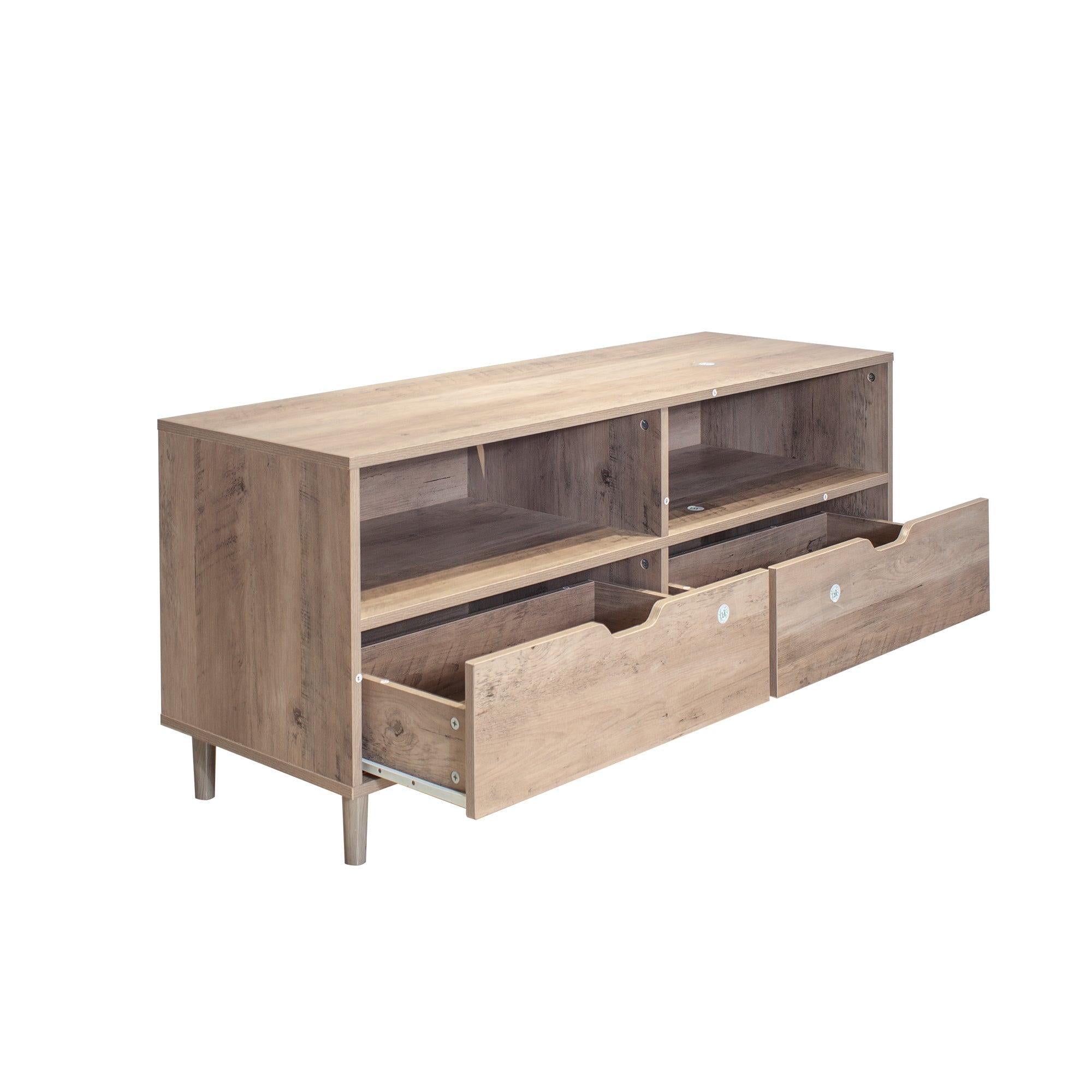 Rustic Oak TV Stand with 2 Drawer and Open Shelves, Entertainment Center, TV Console Table for Living Room, Bedroom