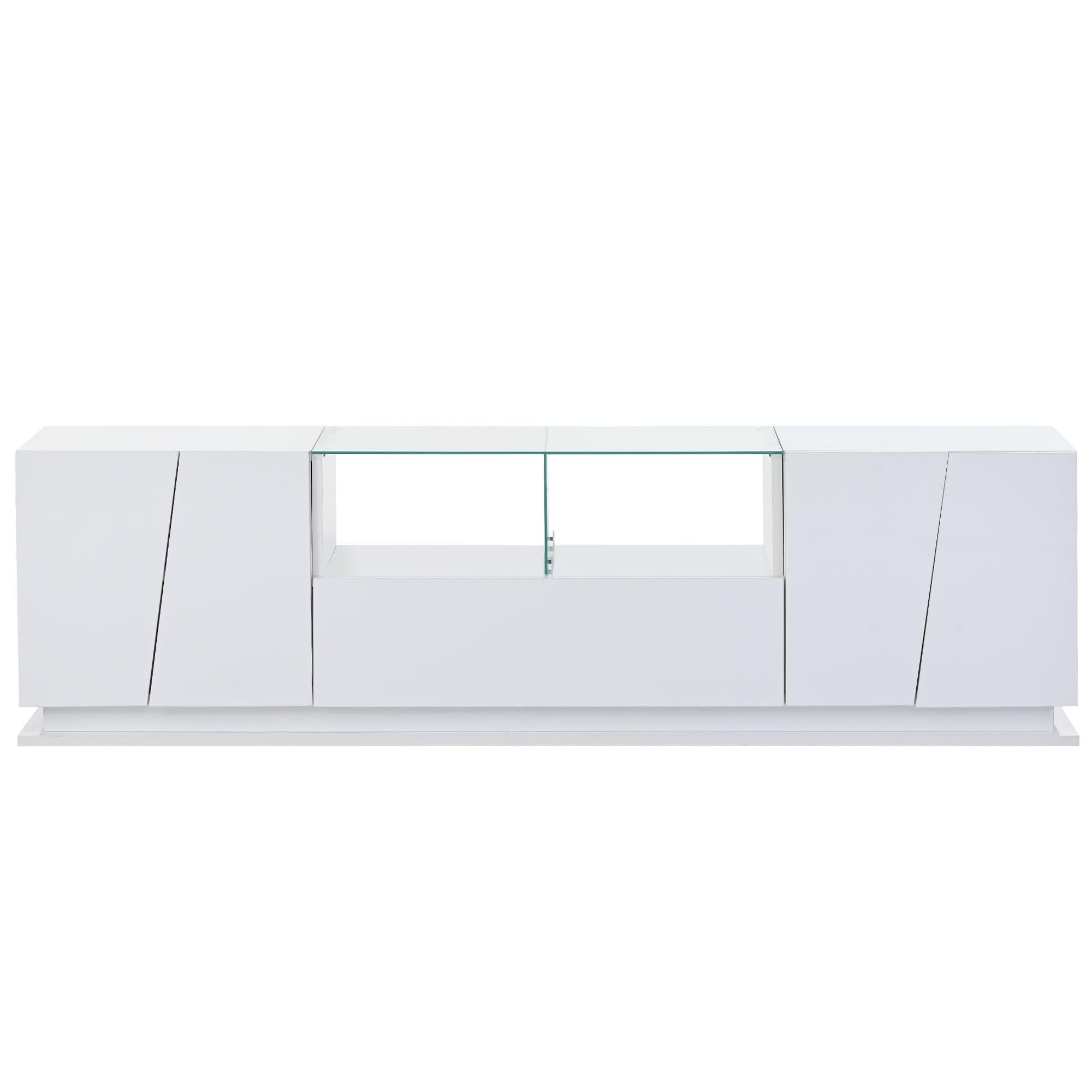 TV Stand with Tempered Glass,Modern High Gloss Entertainment Center for TVs Up to 72'',TV Cabinet withStorage and LED Color Changing Lights for Living Room,White