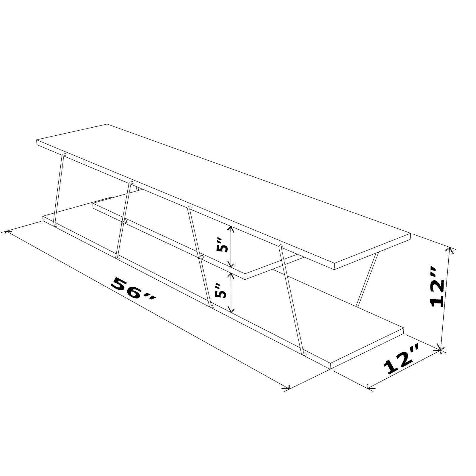 Tars Mid CenturyModern Tv Stand 4 Shelves OpenStorage Metal Cords Entertainment Centre 56 inch Low Tv Unit, White/Chrome