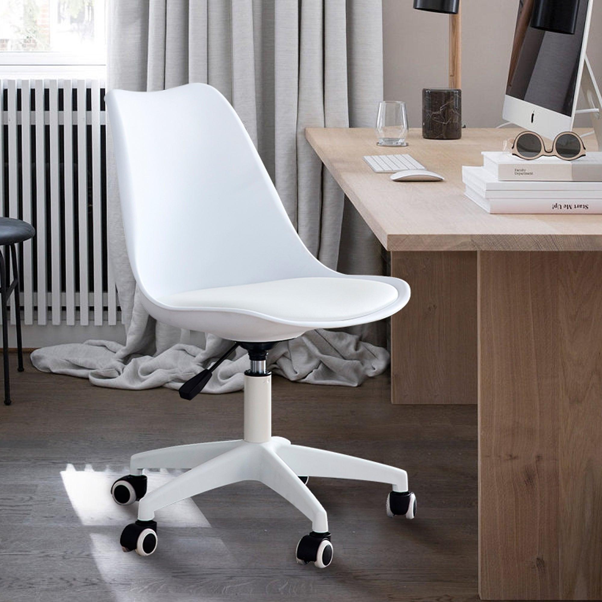 Modern Home Office Desk Chairs, Adjustable 360 °Swivel  Chair Engineering  Plastic Armless Swivel Computer  Chair With Wheels for Living Room, Bed Room Office Hotel Dining Room and White.