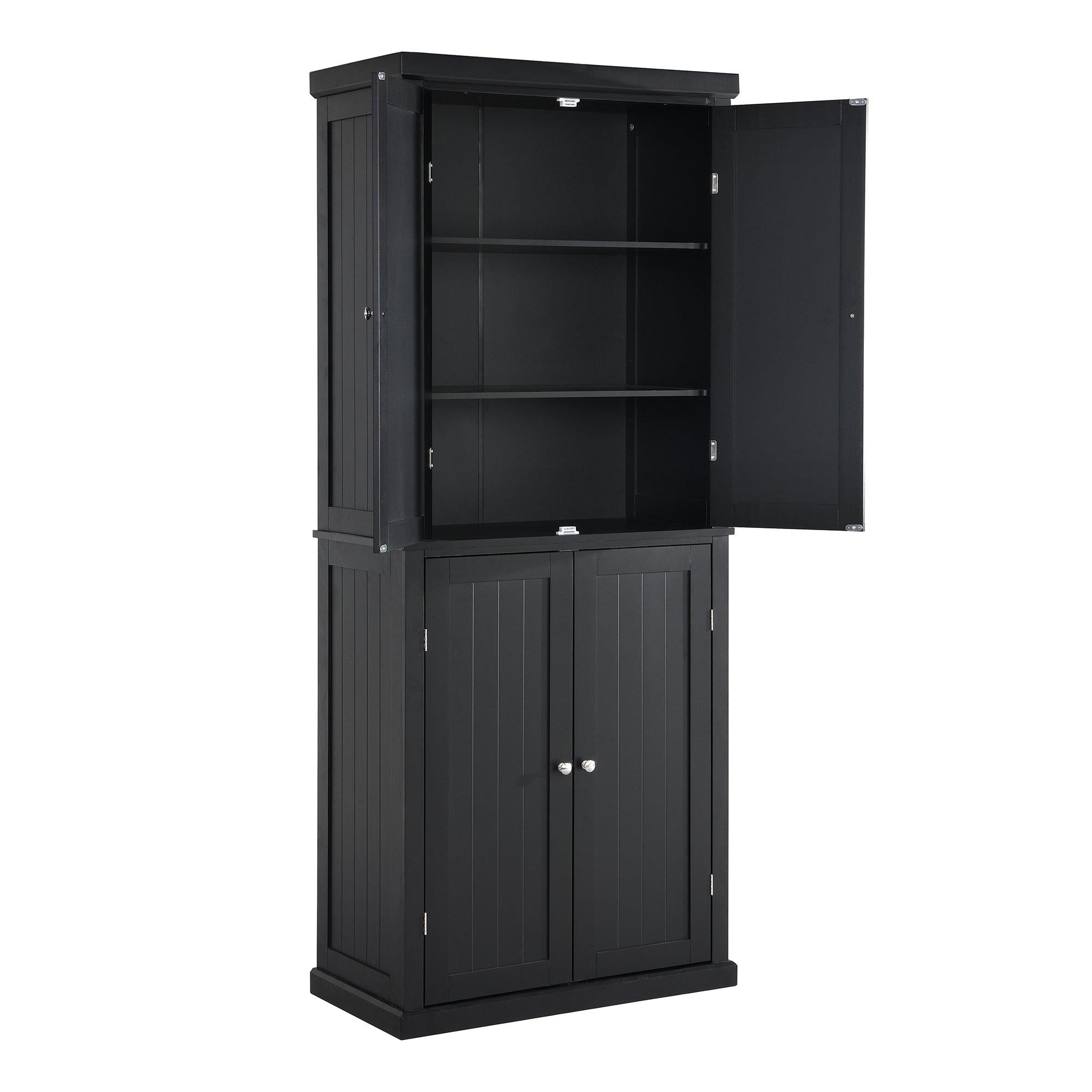 Freestanding Tall Kitchen Pantry, 72.4" Minimalist KitchenStorage Cabinet Organizer with 4 Doors and Adjustable Shelves, Black