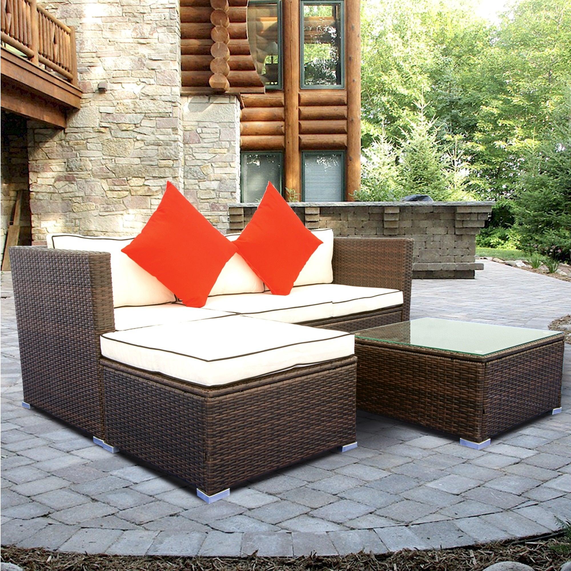 3 Piece Patio Sectional Wicker Rattan Outdoor Furniture Sofa Set image