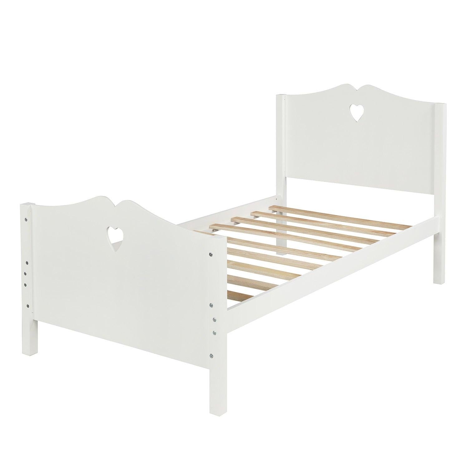 Bed Frame Twin Platform Bed with Wood Slat Support and Headboard and Footboard (White)