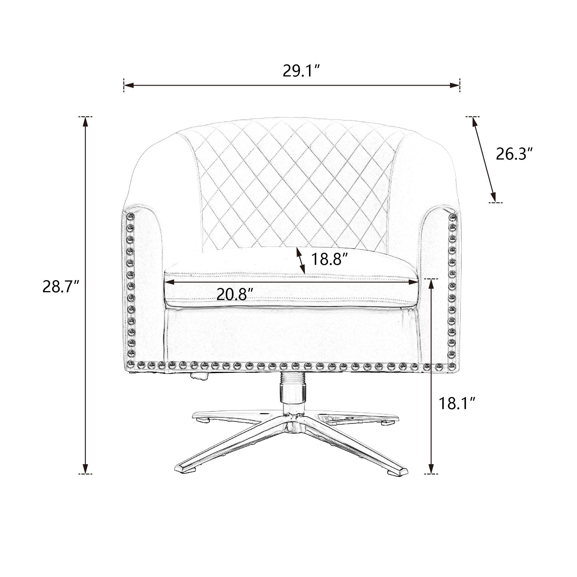 Swivel  Barrel chair living room chair with nailheads and Metal base