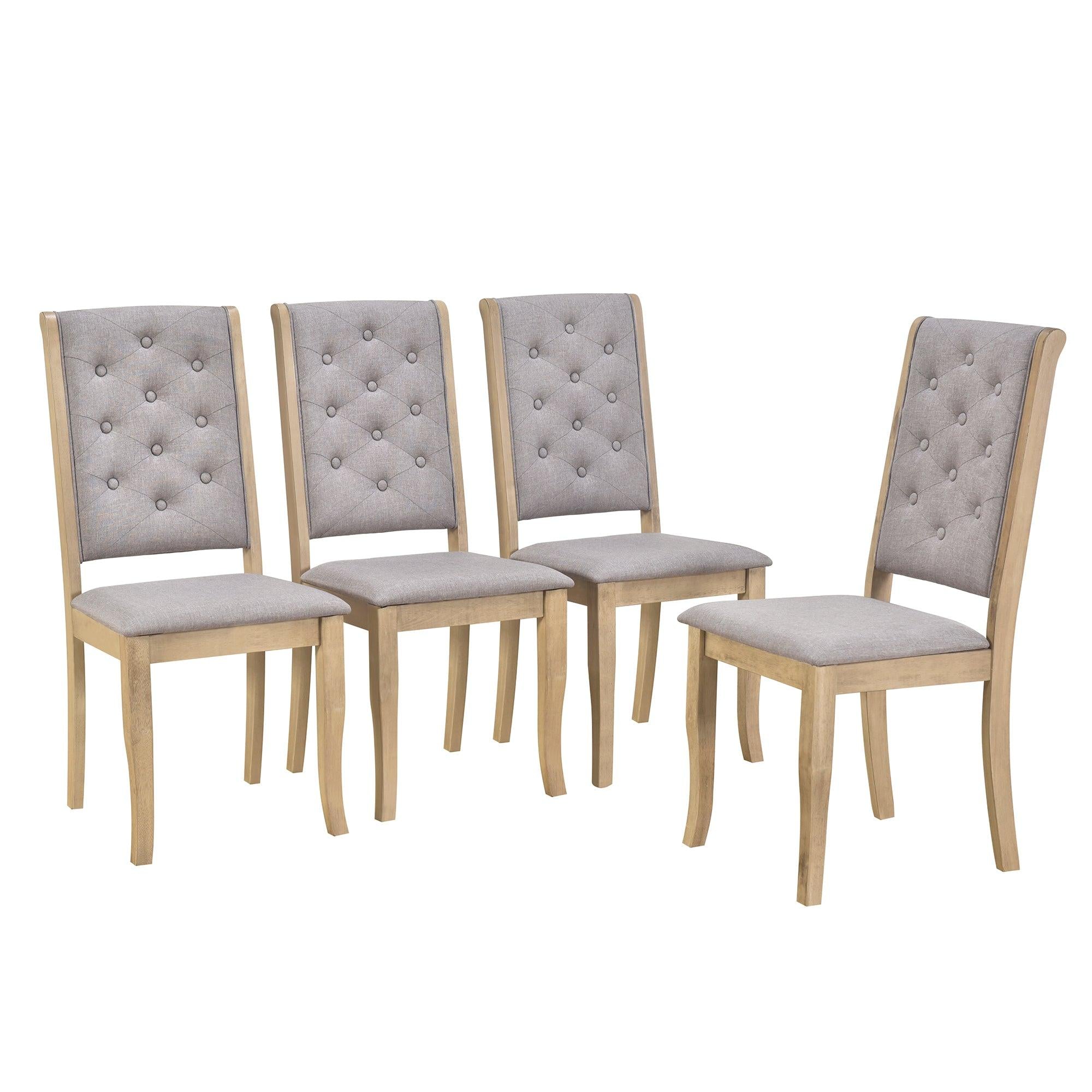 6-Piece Retro Dining Set with Unique-designed Table Legs and Foam-covered Seat Backs&Cushions for Dining Room (Grey Wash)