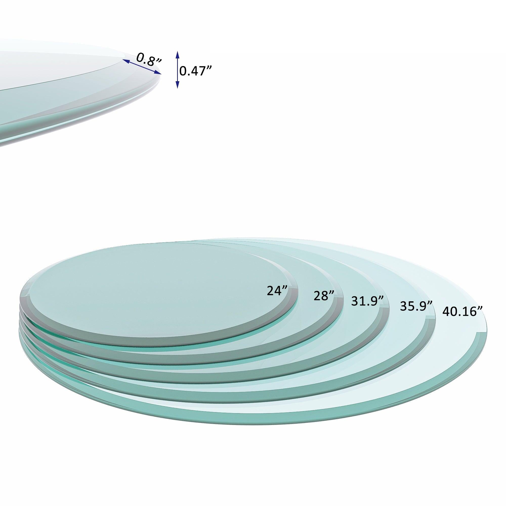 36" Inch Round Tempered Glass Table Top Clear Glass 1/2" Inch Thick Beveled Polished Edge