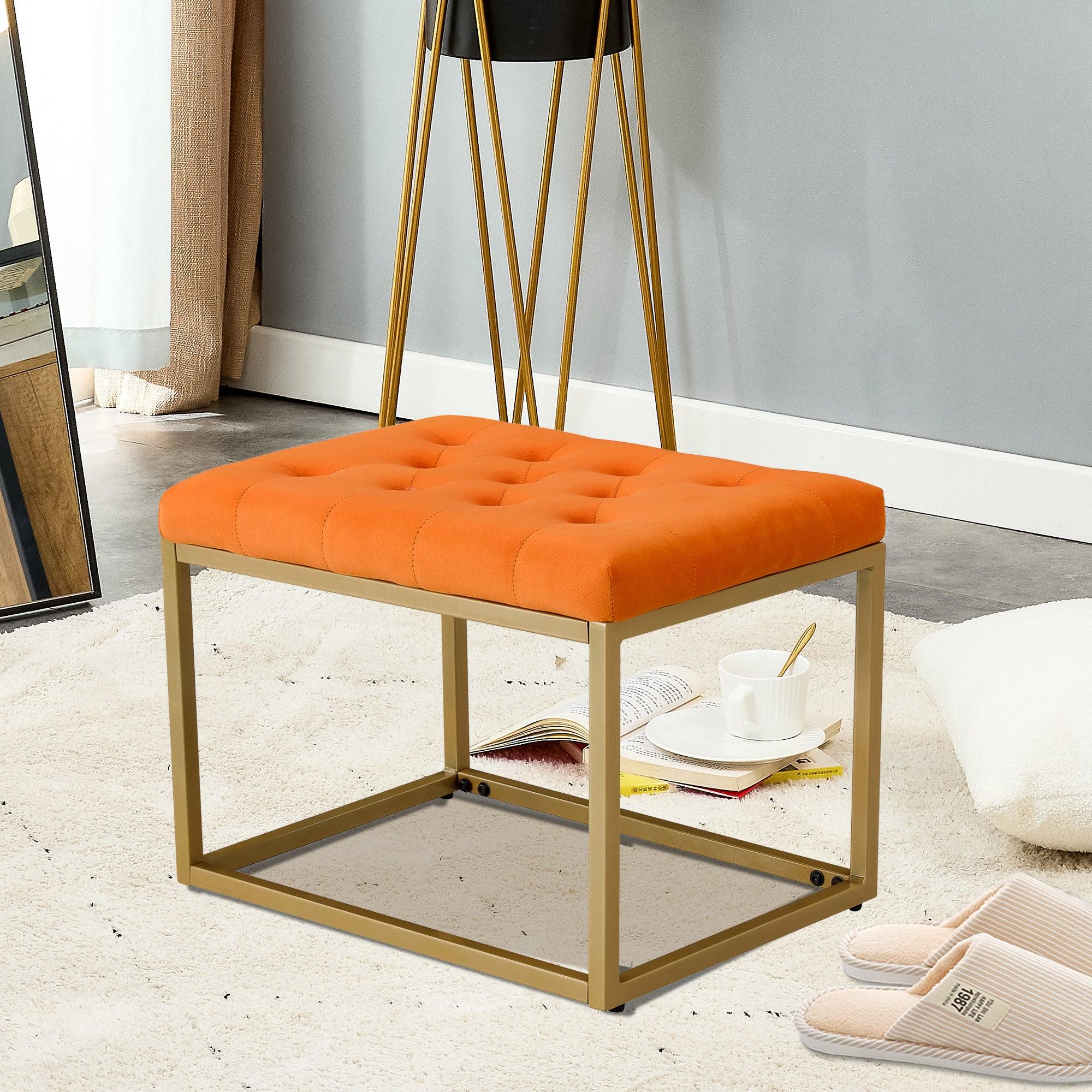 Chair VelvetShoe Changing Stool, Orange Footstool, Square Vanity Chair, Sofa stool,Makup Stool .Vanity Seat ,Rest stool. Piano Bench .Suitable for Clothes Shop,Living Room