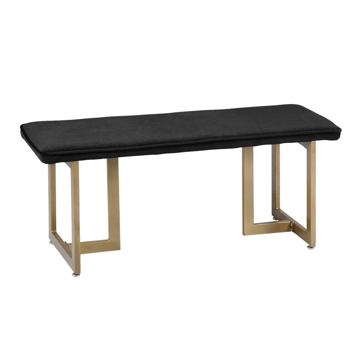 Set of 1 Upholstered Velvet Bench 44.5" W x 15" D x 18.5" H,Golden Powder Coating Legs  - Black image