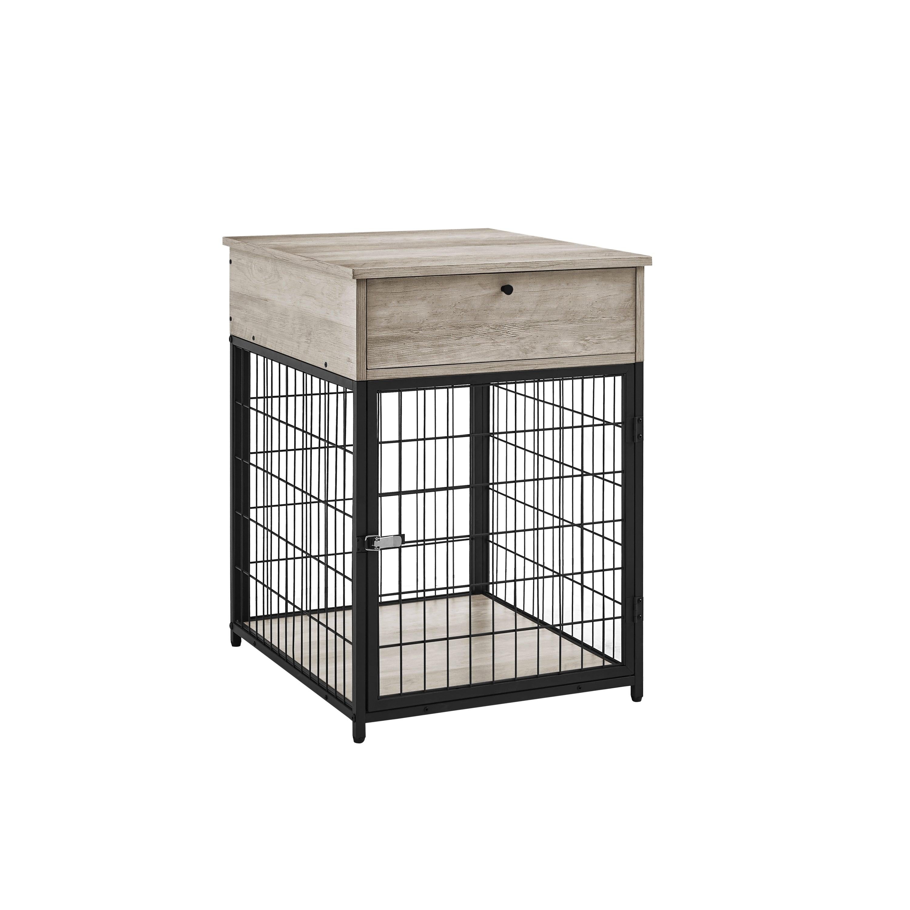 Furniture Style Wood Dog Crate End Table withStorage Console（Grey,19.69''w x 22.83''d x 26.97''h）