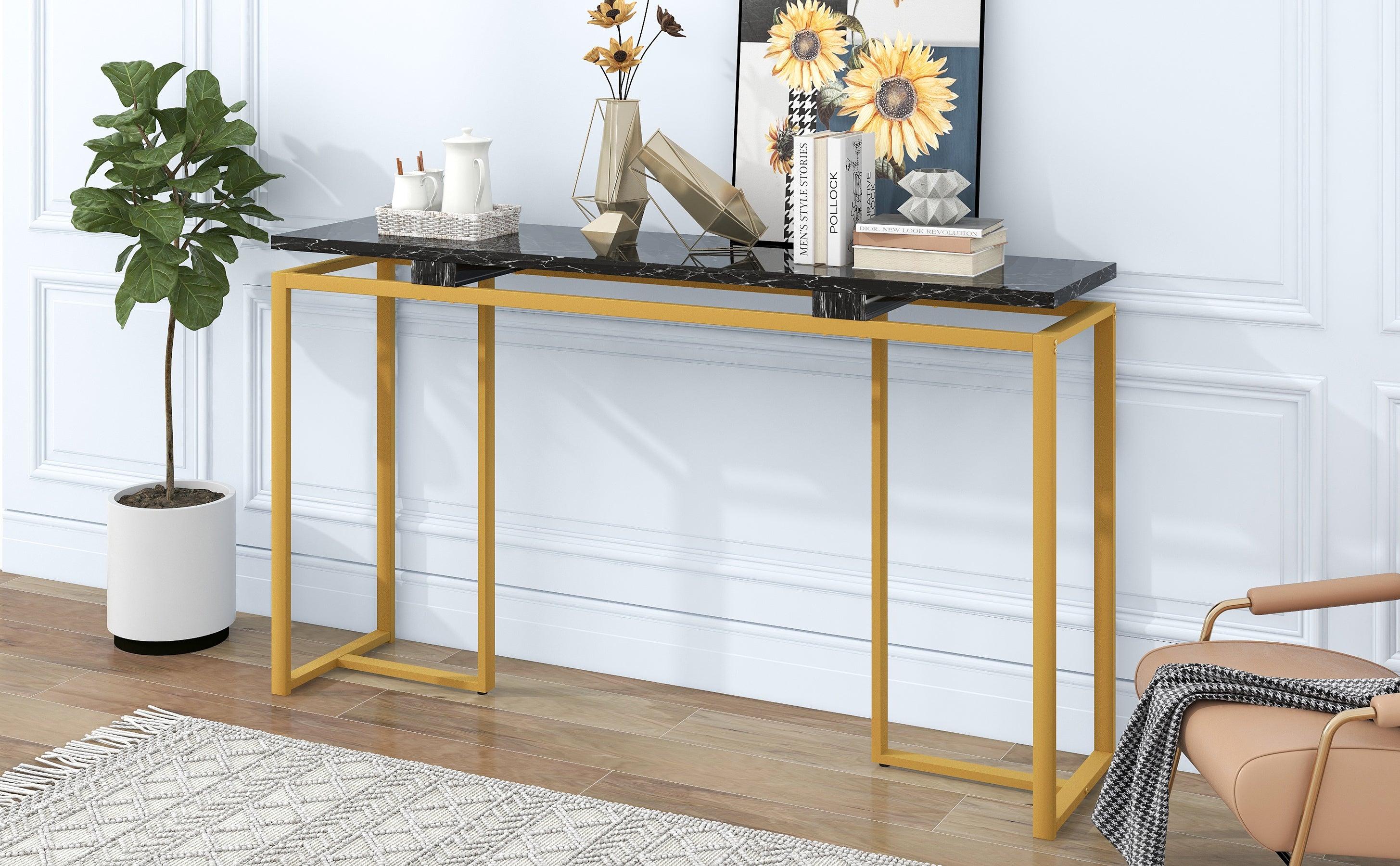 63''Modern Console Table, Extra Long Entryway Table with Metal Frame for Entryway, Hallway, Living Room, Foyer, Corridor, Office