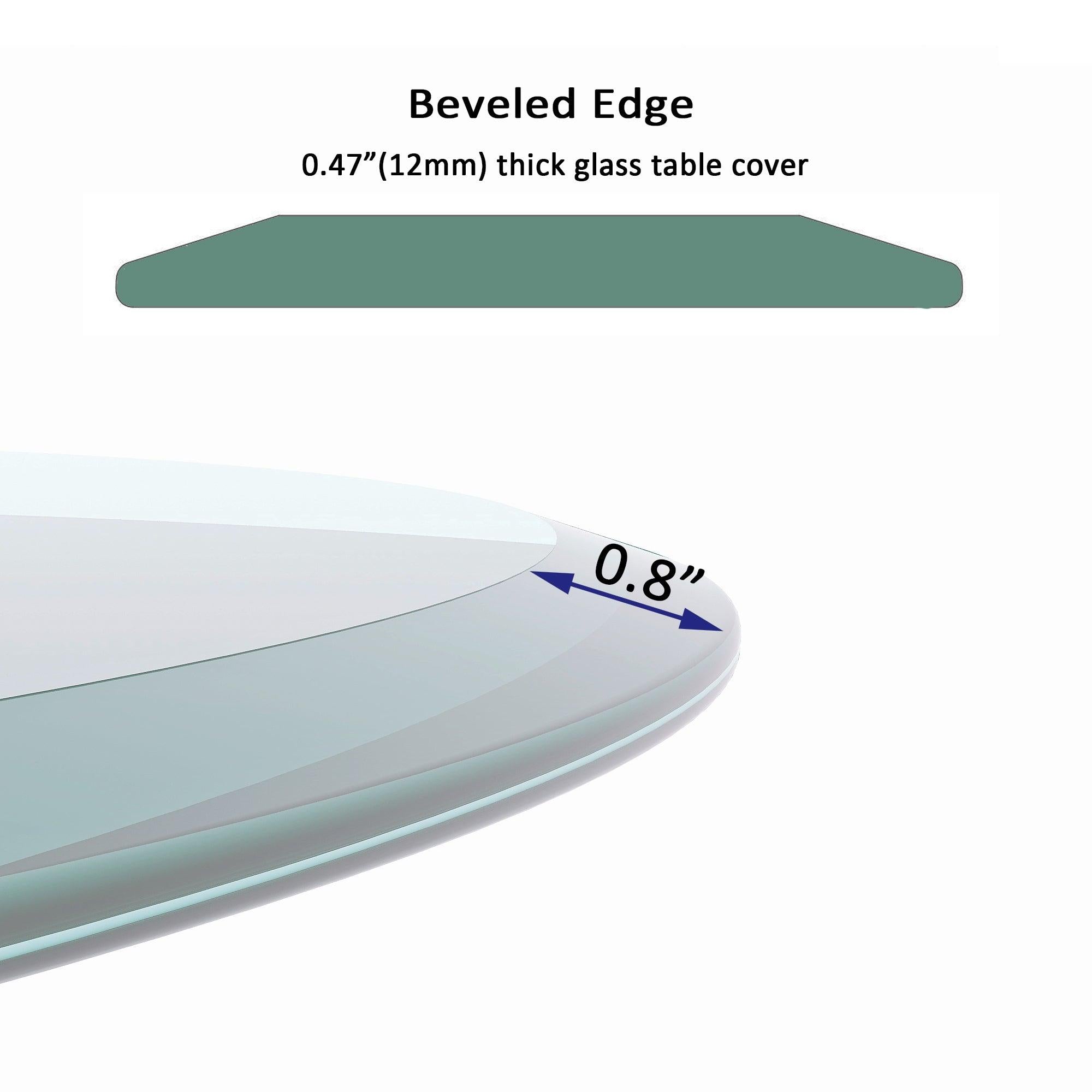 24" Inch Round Tempered Glass Table Top Clear Glass 1/2" Inch Thick Beveled Polished Edge