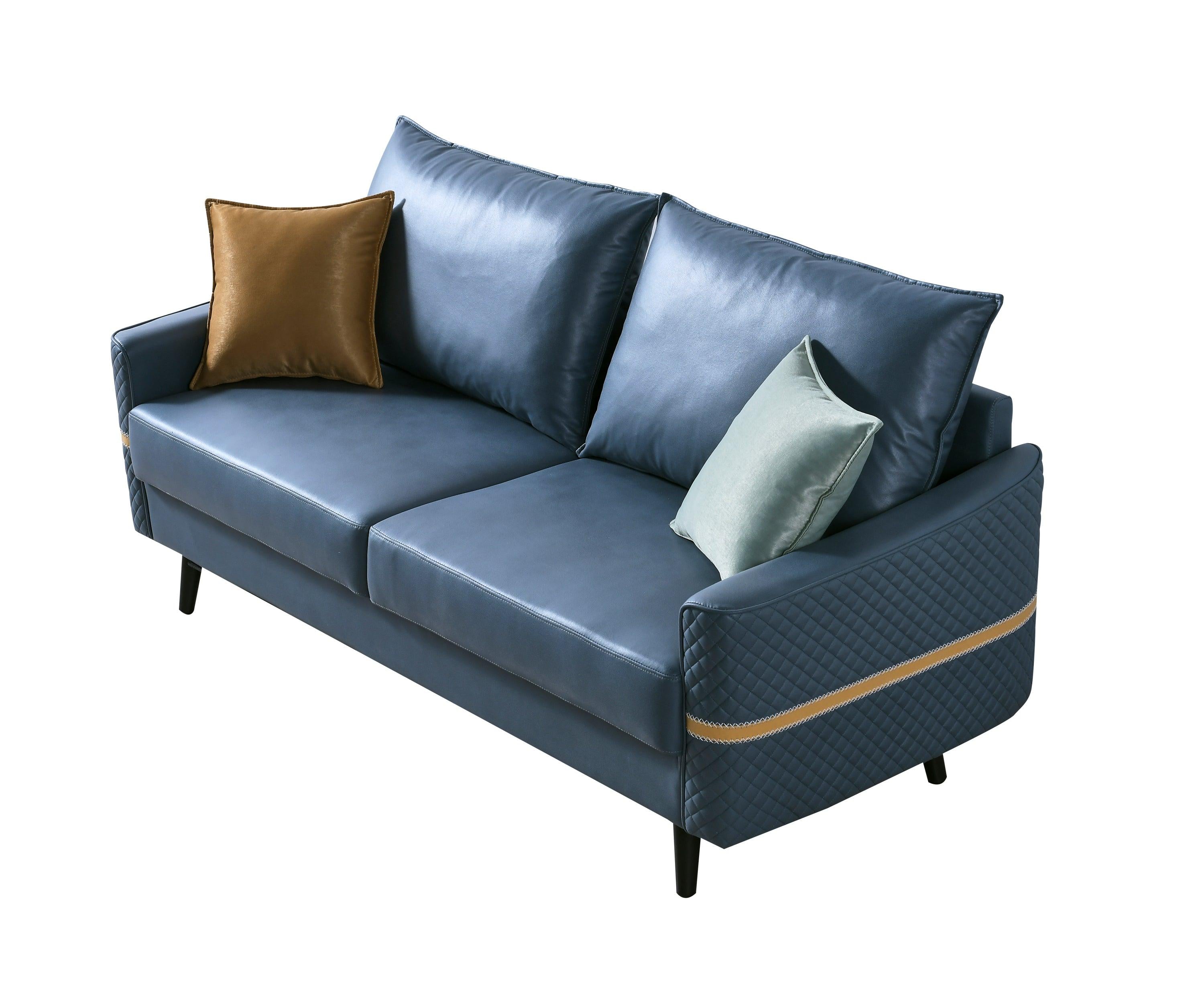 73.22 inch Sofa Couch, Mid-Century 3-Seat Tufted Love Seat for Living Room, Bedroom, Office, Apartment, Dorm, Studio and Small Space, 2 Pillows Included(Blue)