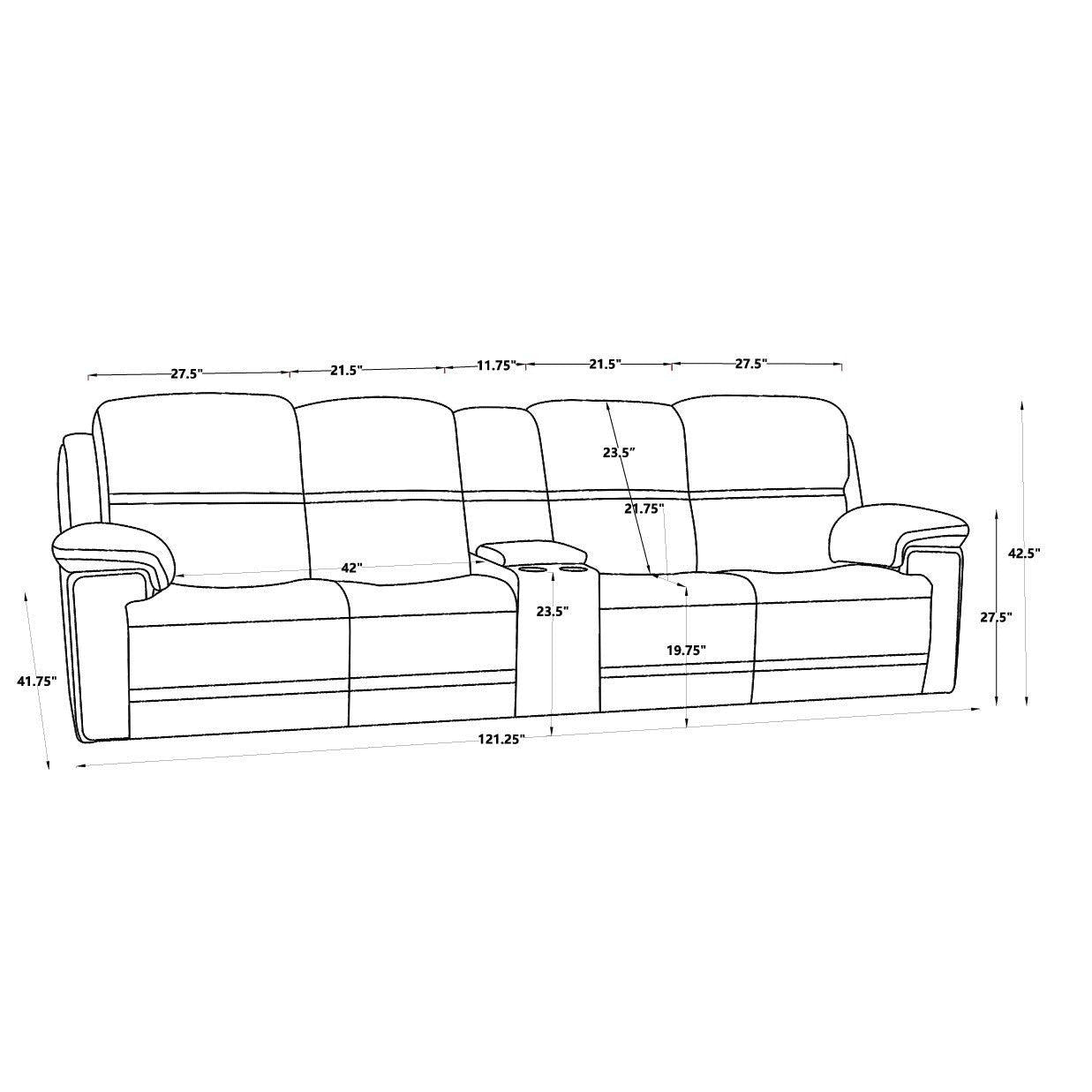 Timo Top Grain Leather Power Reclining 4 Seater Sofa With Console | Adjustable Headrest | Big Size | Cross Stitching