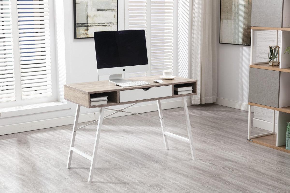 Julia Light Brown Oak and White Desk with Drawer and 2 Compartments image