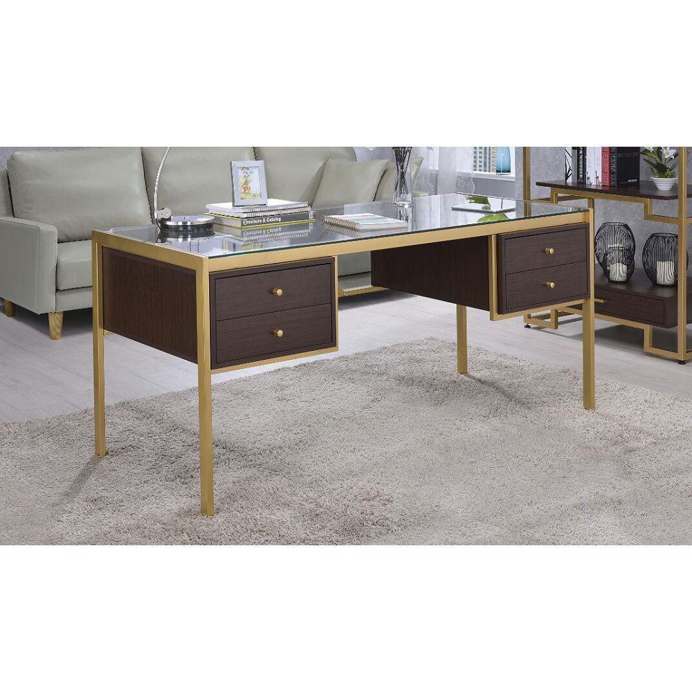 ACME Yumia Desk in Gold & Clear Glass 92785 image