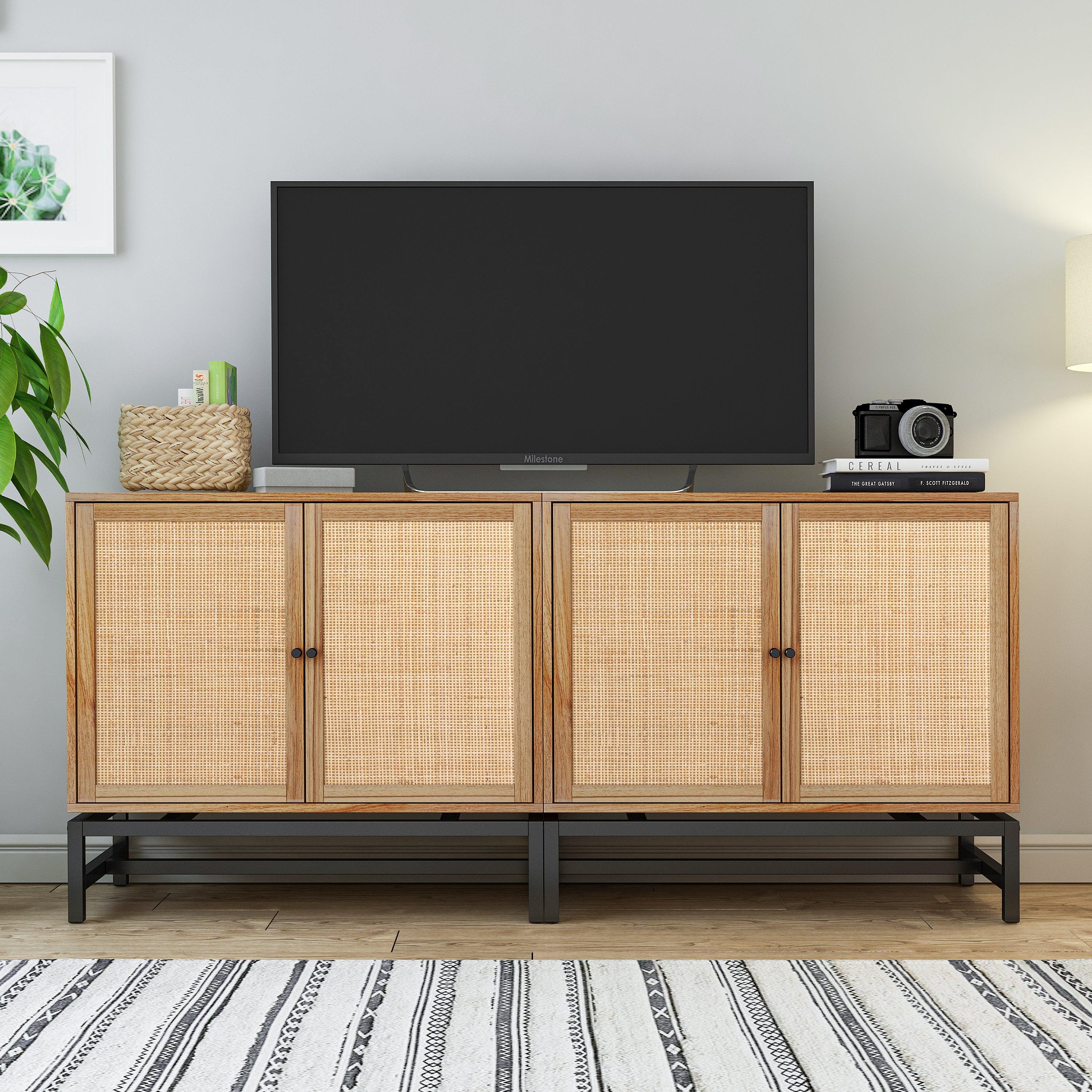 Natural rattan，2 door cabinet，with 1 Adjustable Inner Shelves，rattan，AccentStorage Cabinet