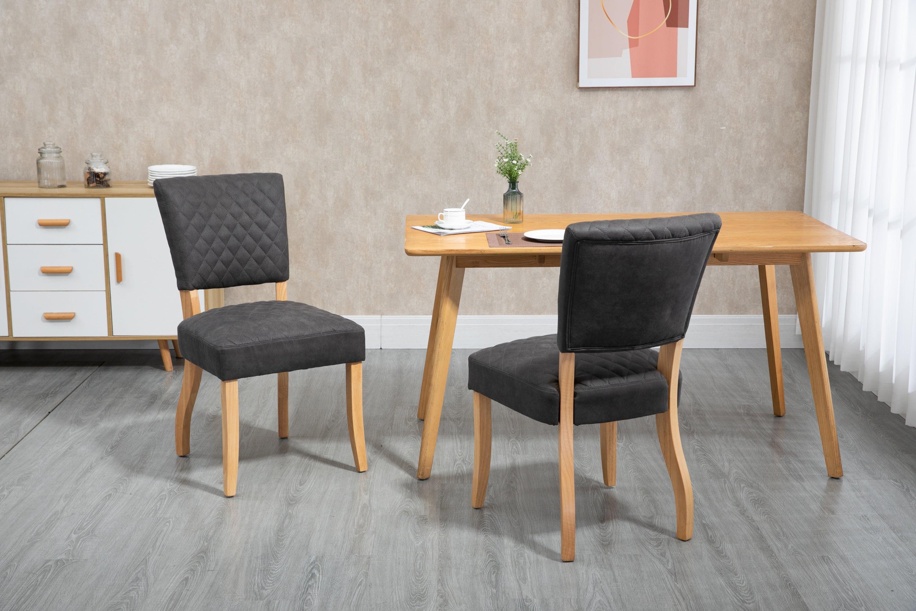 Upholstered Diamond Stitching Leathaire Dining Chair with Solid Wood Legs Gray