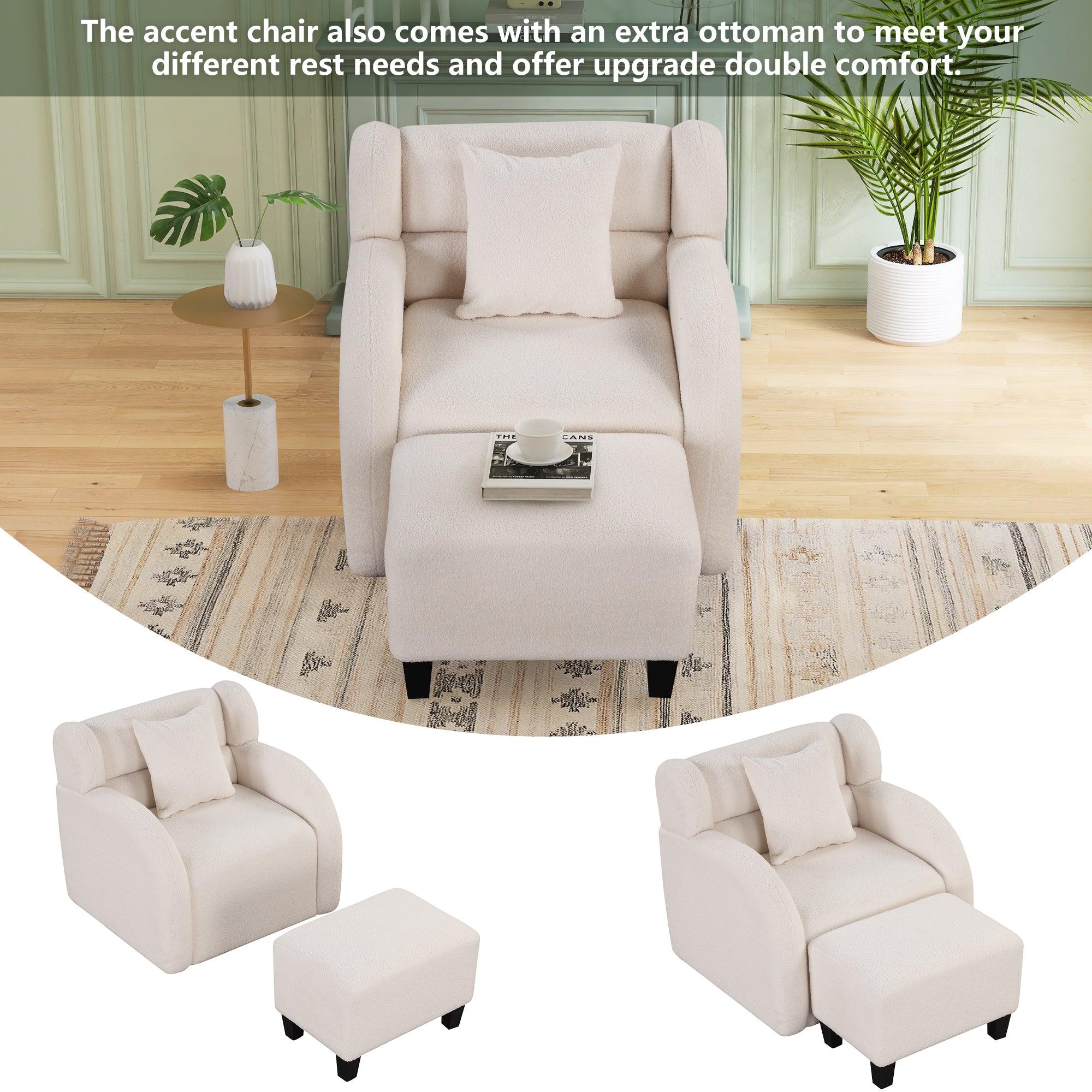 Swivel Accent Chair with Ottoman, Teddy Short Plush Particle Velvet Armchair,360 Degree Swivel Barrel Chair with footstool for Living Room, Hotel, Bedroom, Office, Lounge,White