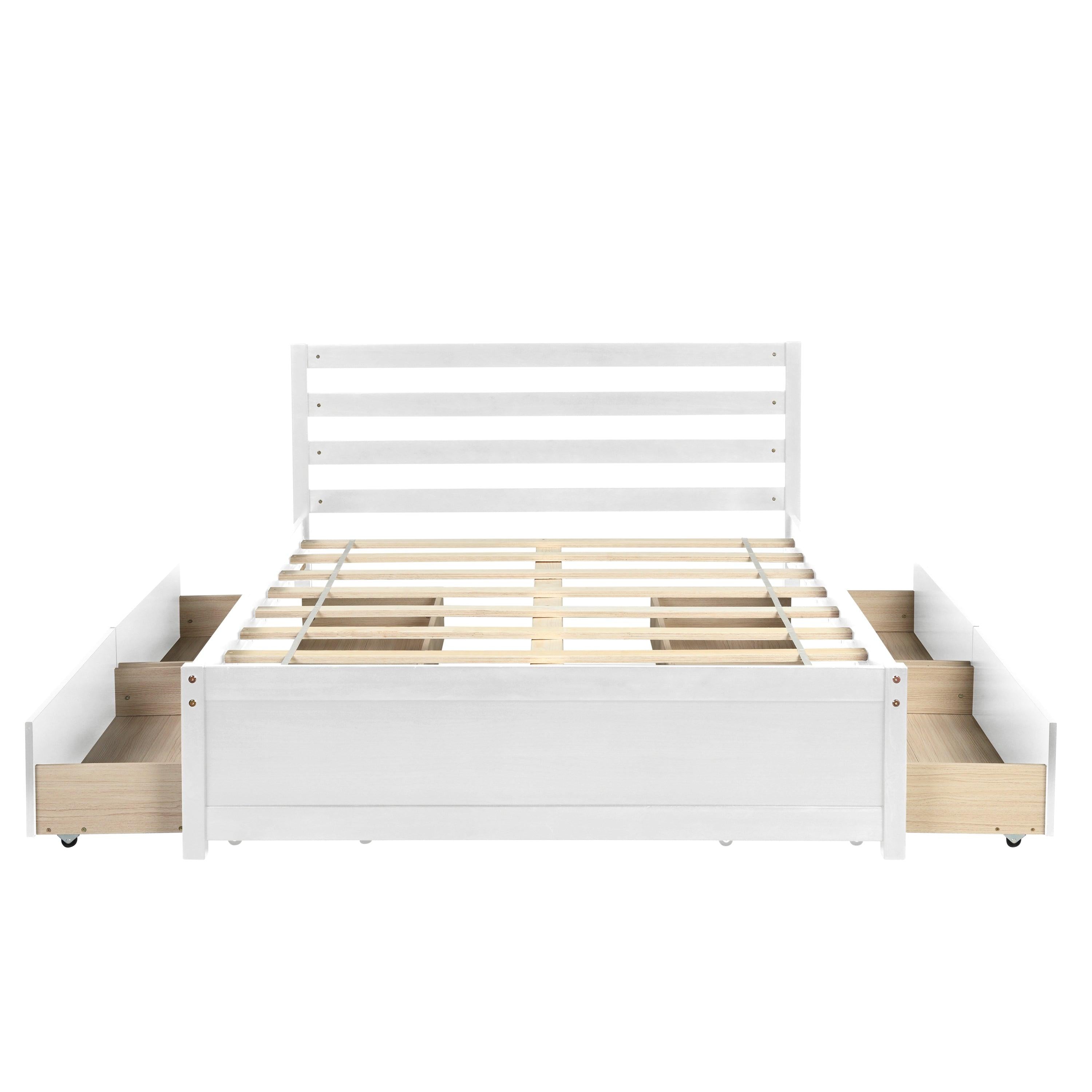 Full Size Wood Platform Bed Frame with Headboard and four drawers