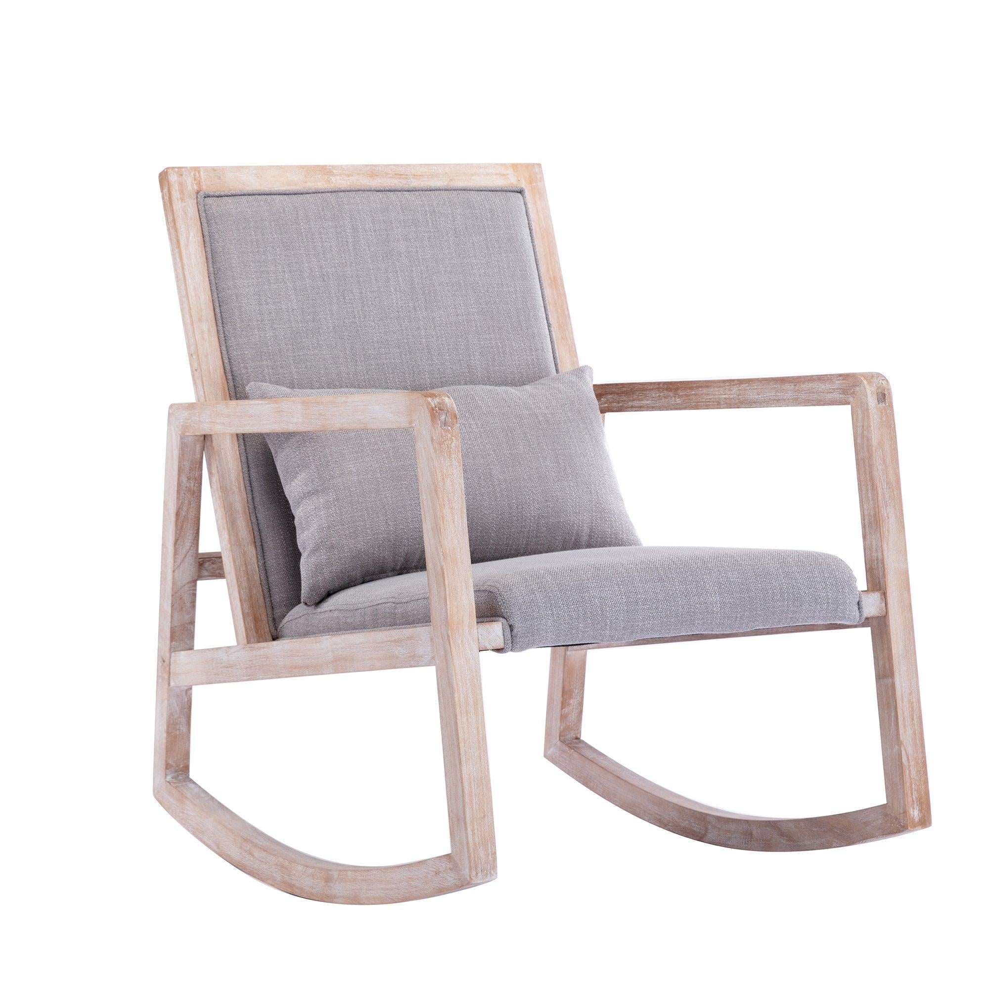 Solid wood linen fabric antique white wash painting rocking chair with  removable lumbar pillow