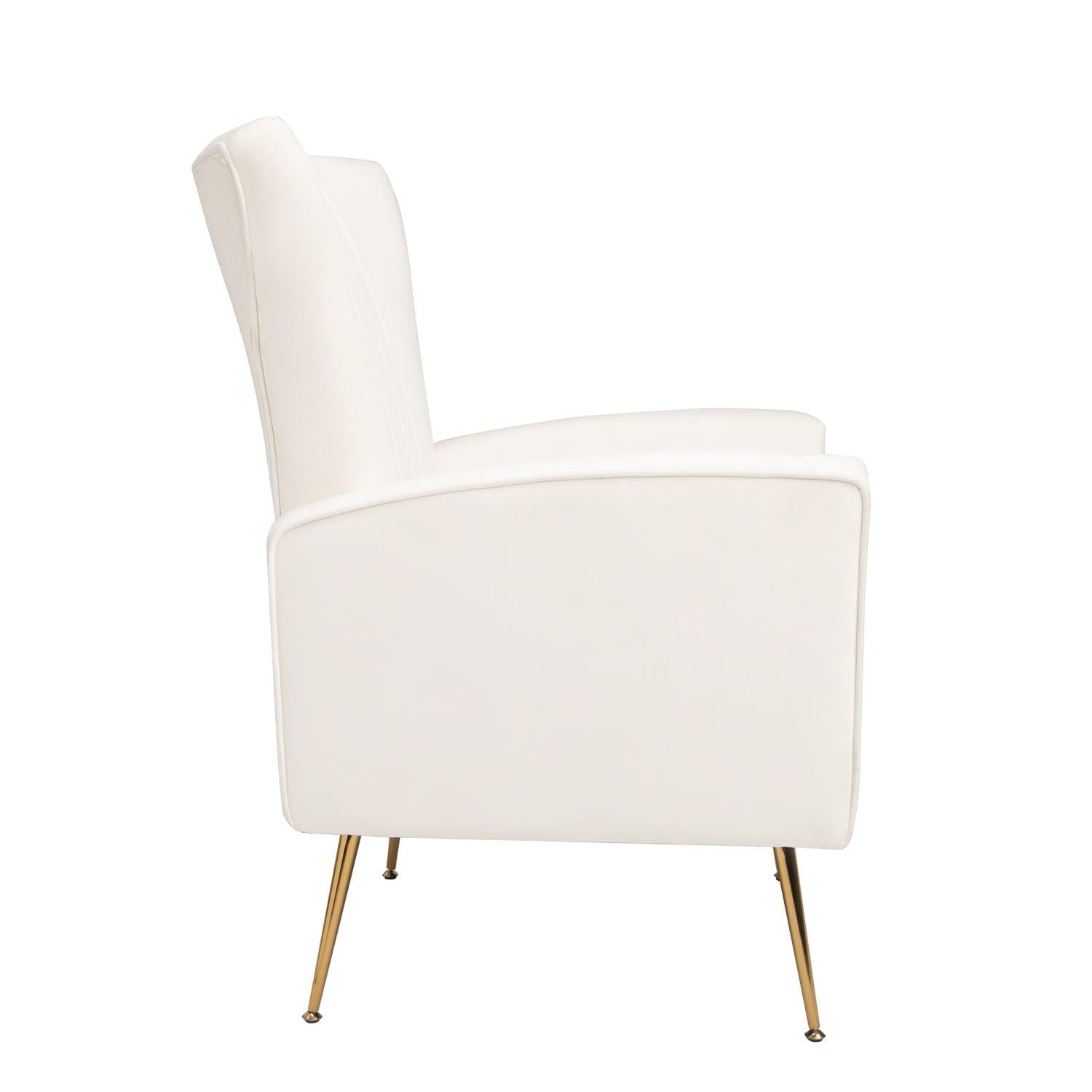 Velvet Accent Chair, Wingback Arm Chair with Gold Legs, Upholstered Single Sofa for Living Room Bedroom, White