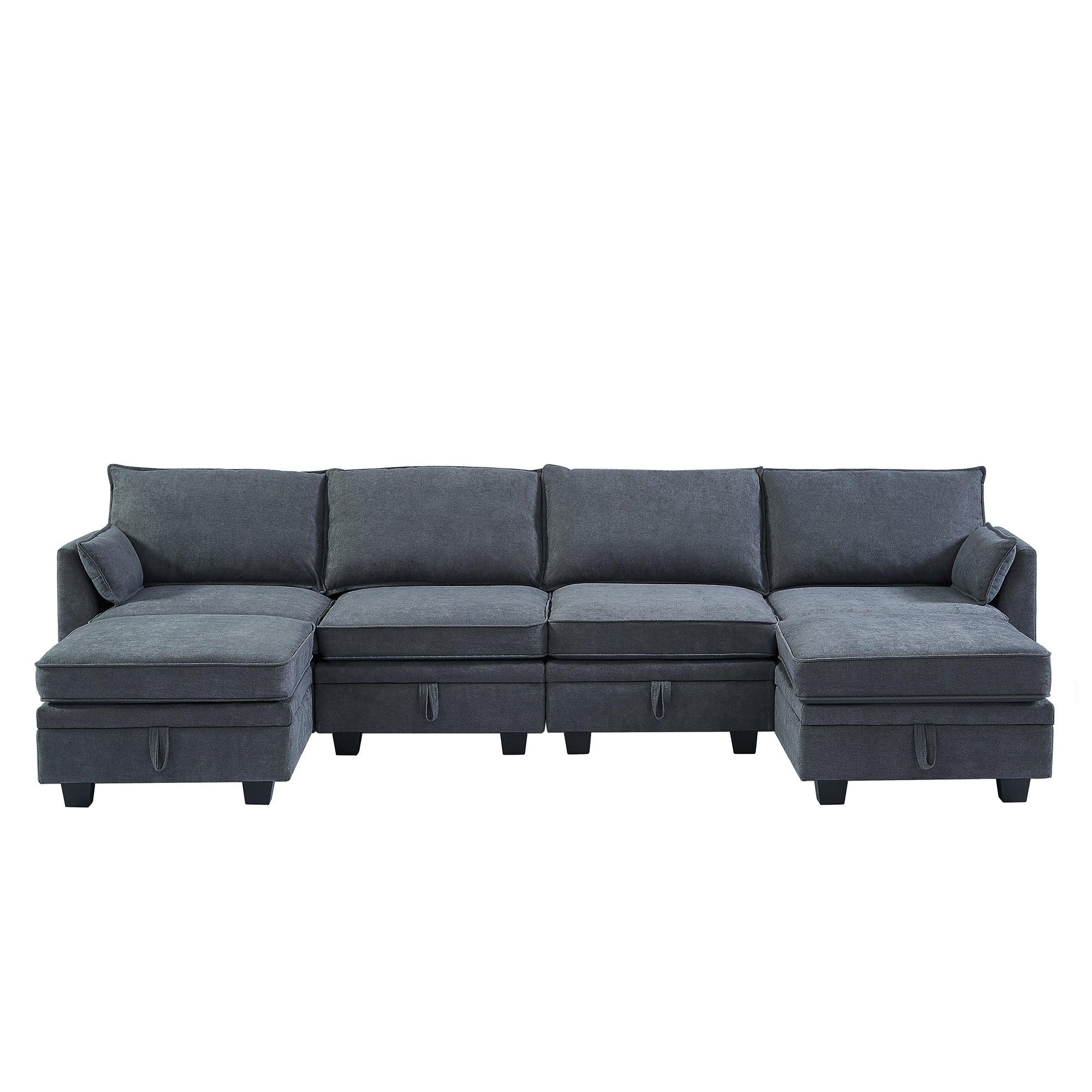 Modern Large U-Shape Modular Sectional Sofa,  Convertible Sofa Bed with Reversible Chaise for Living Room,Storage Seat